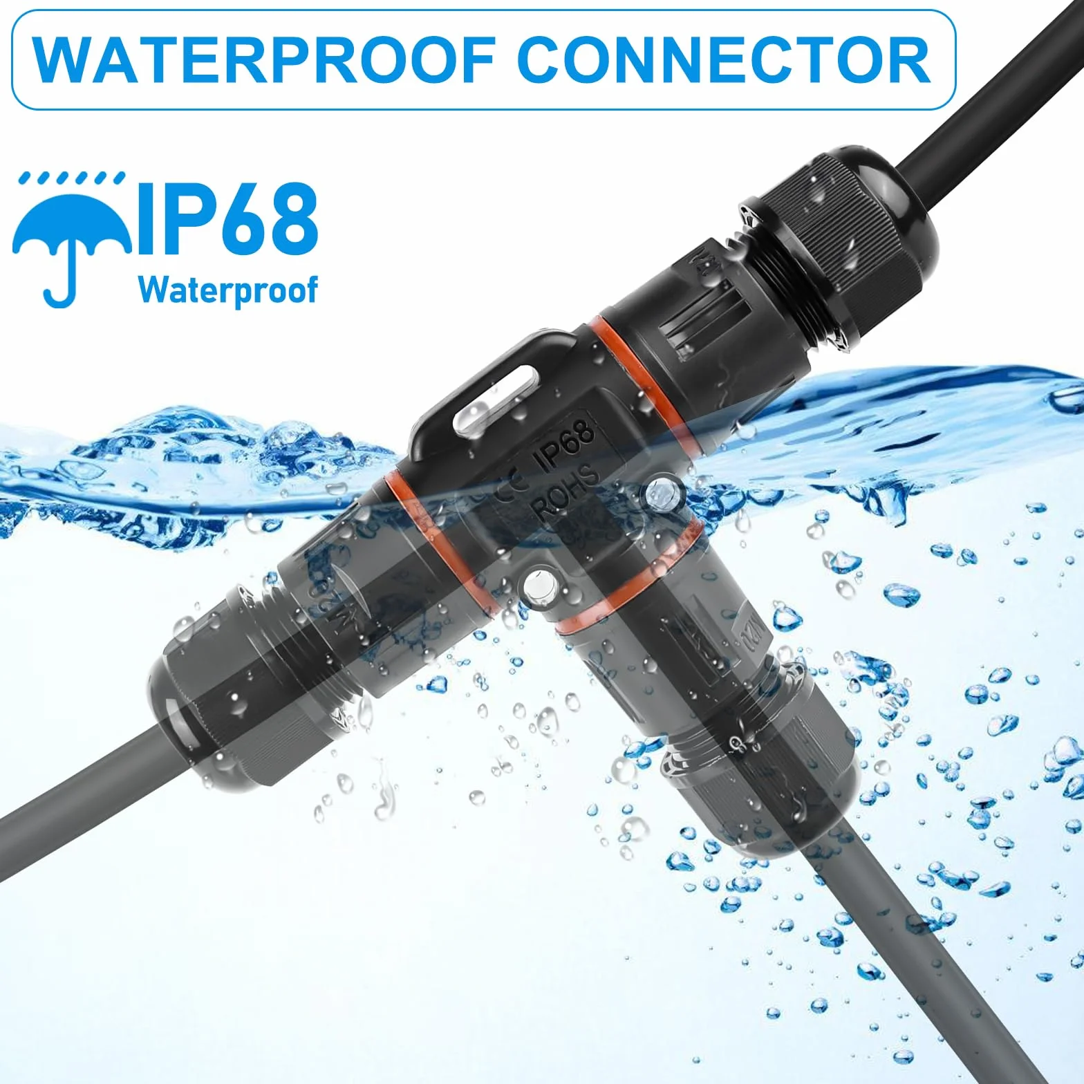 6 conectores de cable de 3 polos, resistentes al agua IP68, conector de cable en forma de T, resistente al agua de 3 pines, manguito de conexión para cable de 3 a 12 mm de diámetro, caja de derivación