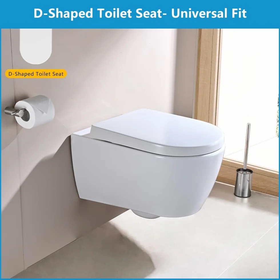 Tapa WC Universal Forma de D [LARGO], YEAUPE PRO Asiento de Inodoro de Cierre Suave con Liberación Rápida para una Fácil Limpieza, Blanco, 44,6 x 36,1 x 5cm, Incluye plantilla de instalación