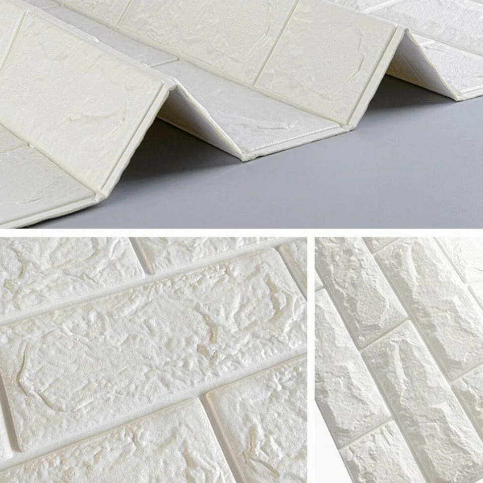 10 paneles de pared 3D autoadhesivos, aspecto de piedra, 70 x 77 cm, espuma de polietileno, DIY, ladrillos, piedra repujada, decoración de pared (blanco)