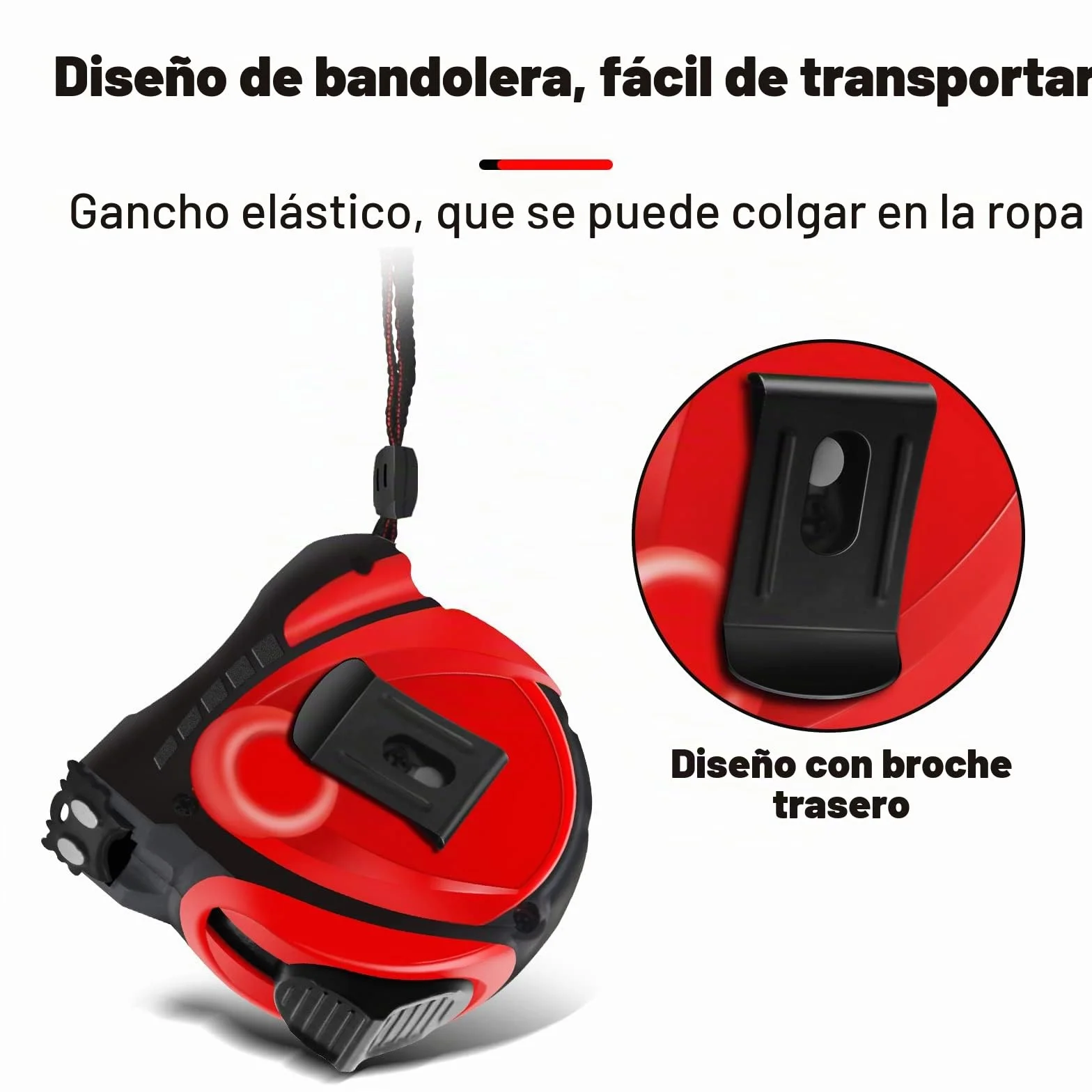 WISEUP Cinta métrica profesional 5 m, autobloqueo, carcasa ABS, clip cinturón