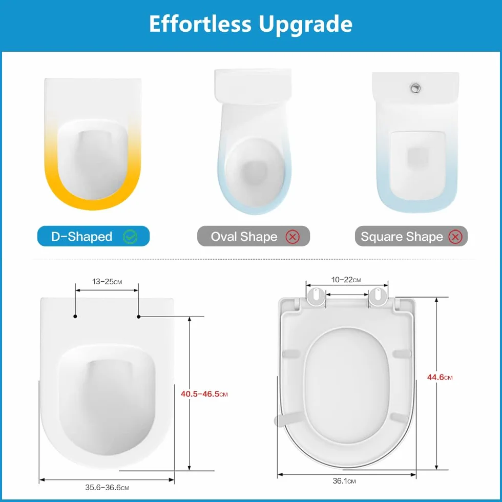 Tapa WC Universal Forma de D [LARGO], YEAUPE PRO Asiento de Inodoro de Cierre Suave con Liberación Rápida para una Fácil Limpieza, Blanco, 44,6 x 36,1 x 5cm, Incluye plantilla de instalación