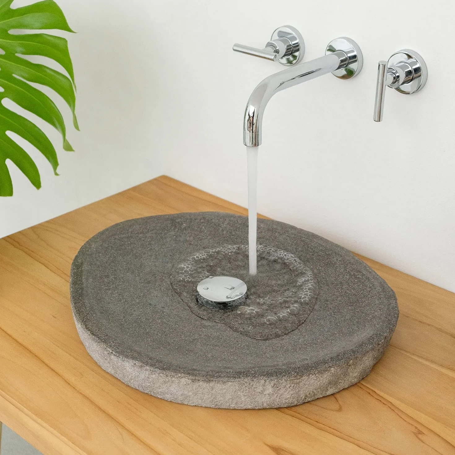 Lavabo redondo de piedra natural gris 40 cm WOHNFREUDEN