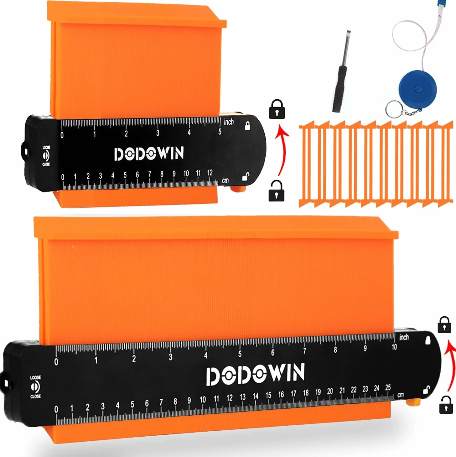 DODOWIN Medidor de Contornos Profesional 2pcs, Medidor Perfil Contornos Grande Carpintero, Regalo Dia Del Padre, Regalos Originales para Hombre Cumpleaño, Copiador de Formas Bloqueable