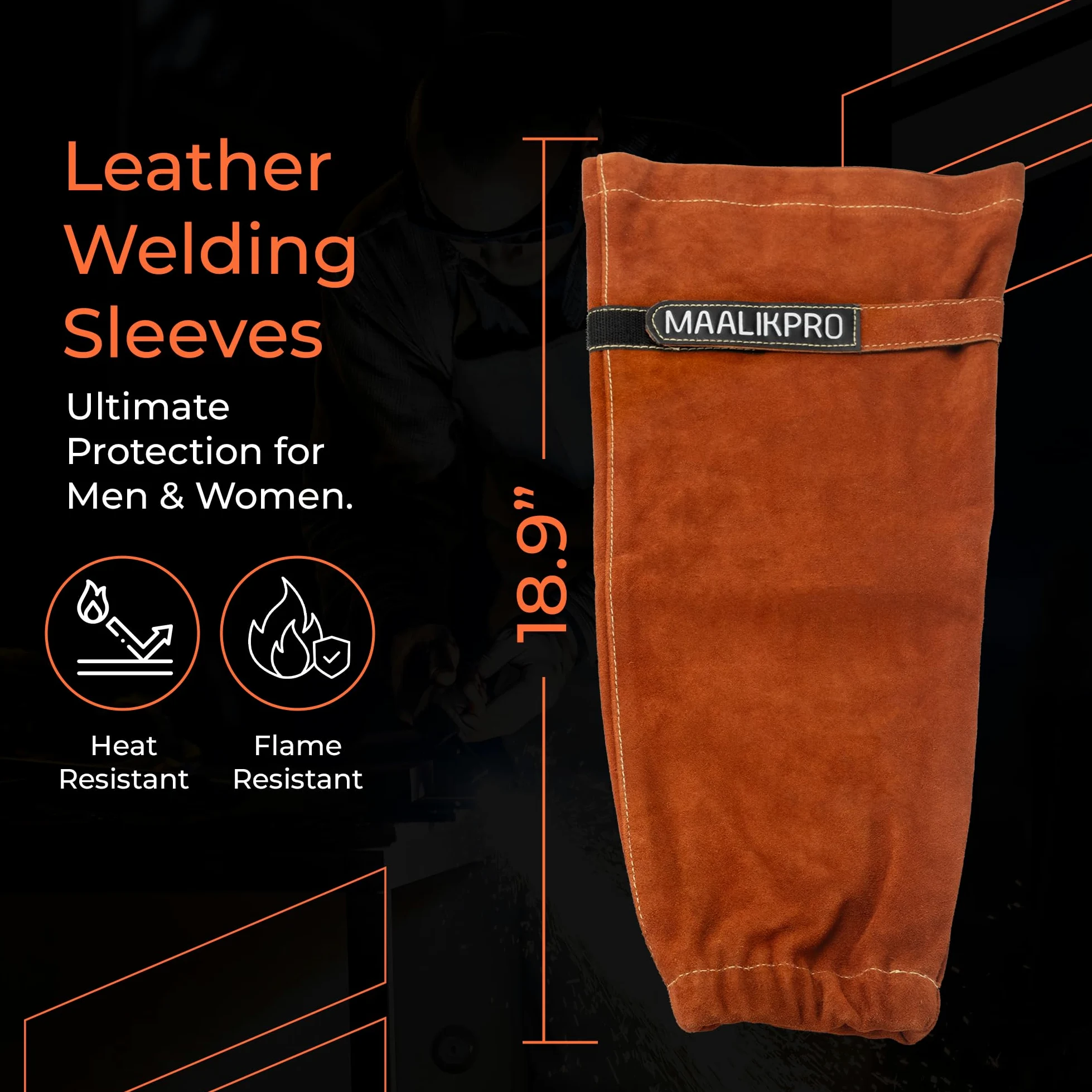 Mangas de trabajo de soldadura de cuero, resistentes al calor y al fuego, para hombres y mujeres, ideales para soldadura y trabajo industrial