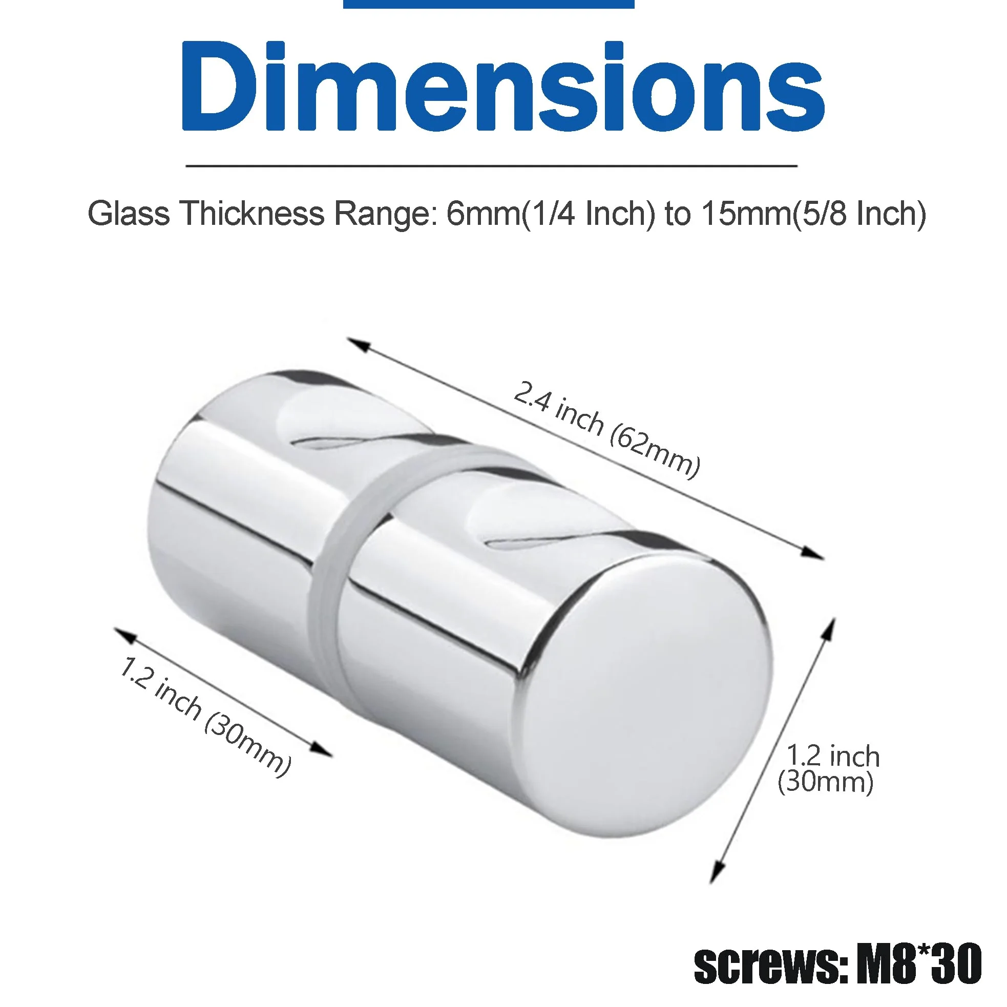 Tirador para mampara de ducha de repuesto para puerta de ducha, para vidrio de baño de 6 mm a 15 mm de grosor, negro mate (cromo satinado)