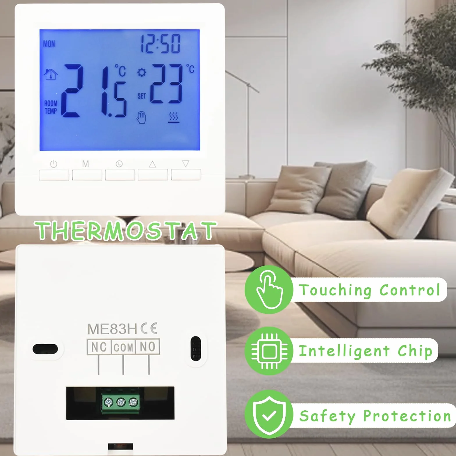 Termostato digital para caldera de gas, montaje en pared, caldera y control de calefacción por suelo radiante, con protección para niños y protección contra congelación