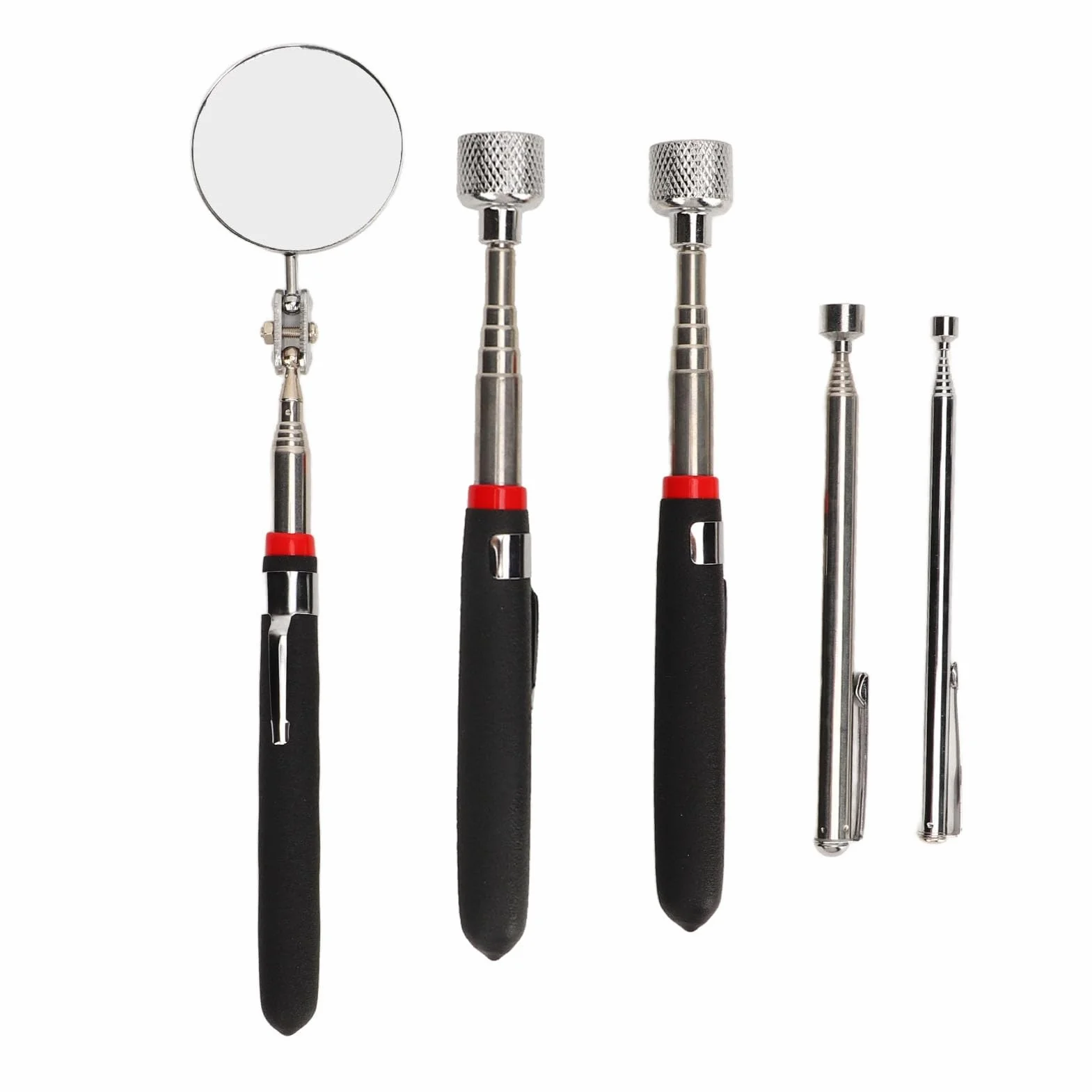 Kit de Herramientas de Recolección de Telescopio Magnético de 5 Piezas, 15 Lb 10 Lb 3.5 Lb 1.5 Lb Magnética Magnética y Espejo de Inspección Redonda, para una Visualización