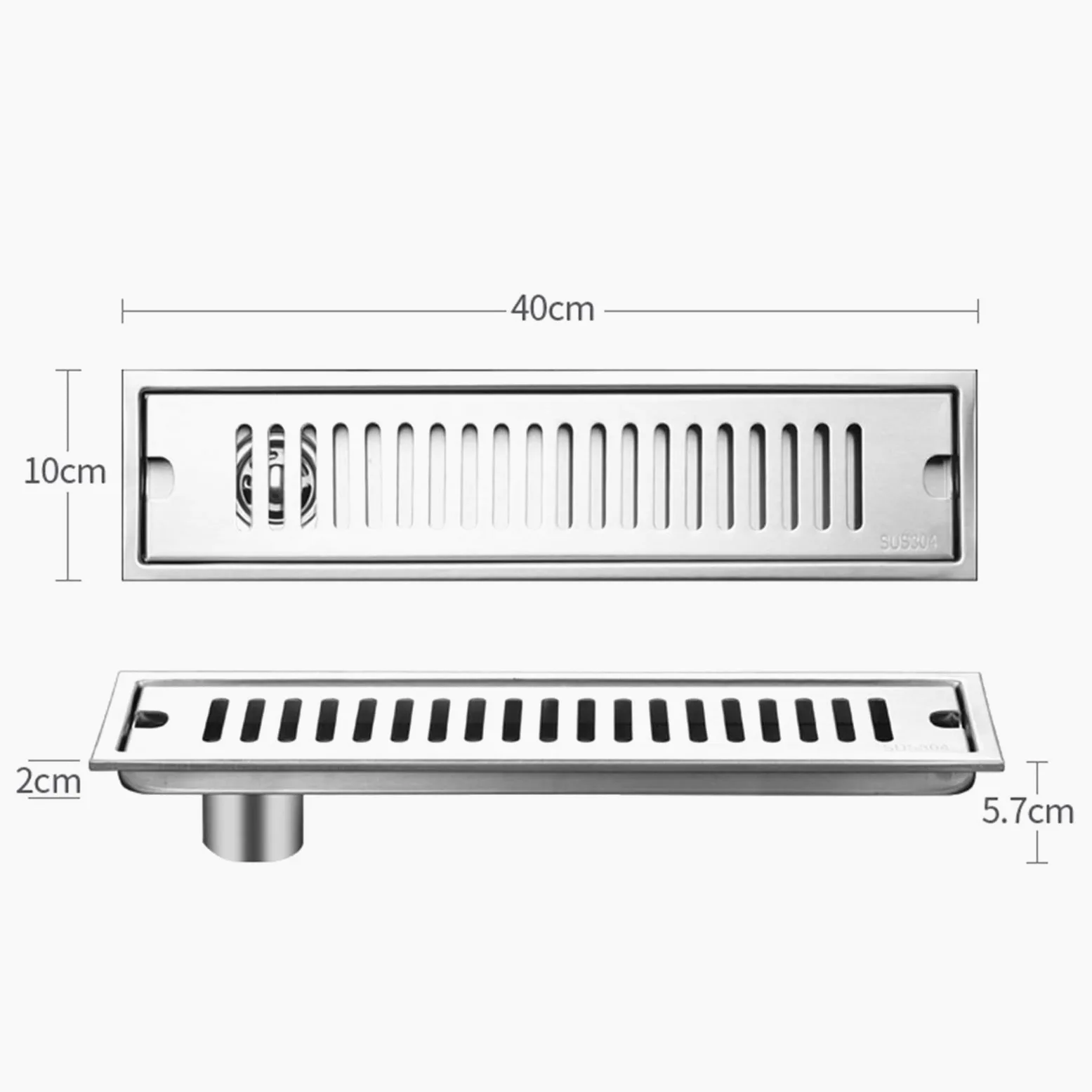 Tissting Desagüe de Ducha, 40cm Trampa para El Cabello Sumidero | Acero Inoxidable con Filtración Doble Sumidero Ducha Sifón y Filtro Desague Ducha para Baño,Cocina y Balcón(Side Drainage)