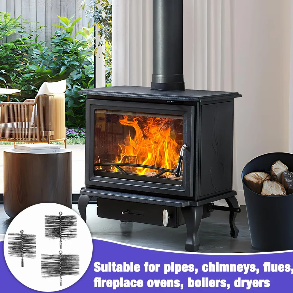 Cepillos de reamontonado para chimenea, 3 unidades, kit de reamontonado Poele Pellet, erizo de acero inoxidable, metálico, cepillo para limpieza de chimenea (150 mm, 170 mm, 200 mm)