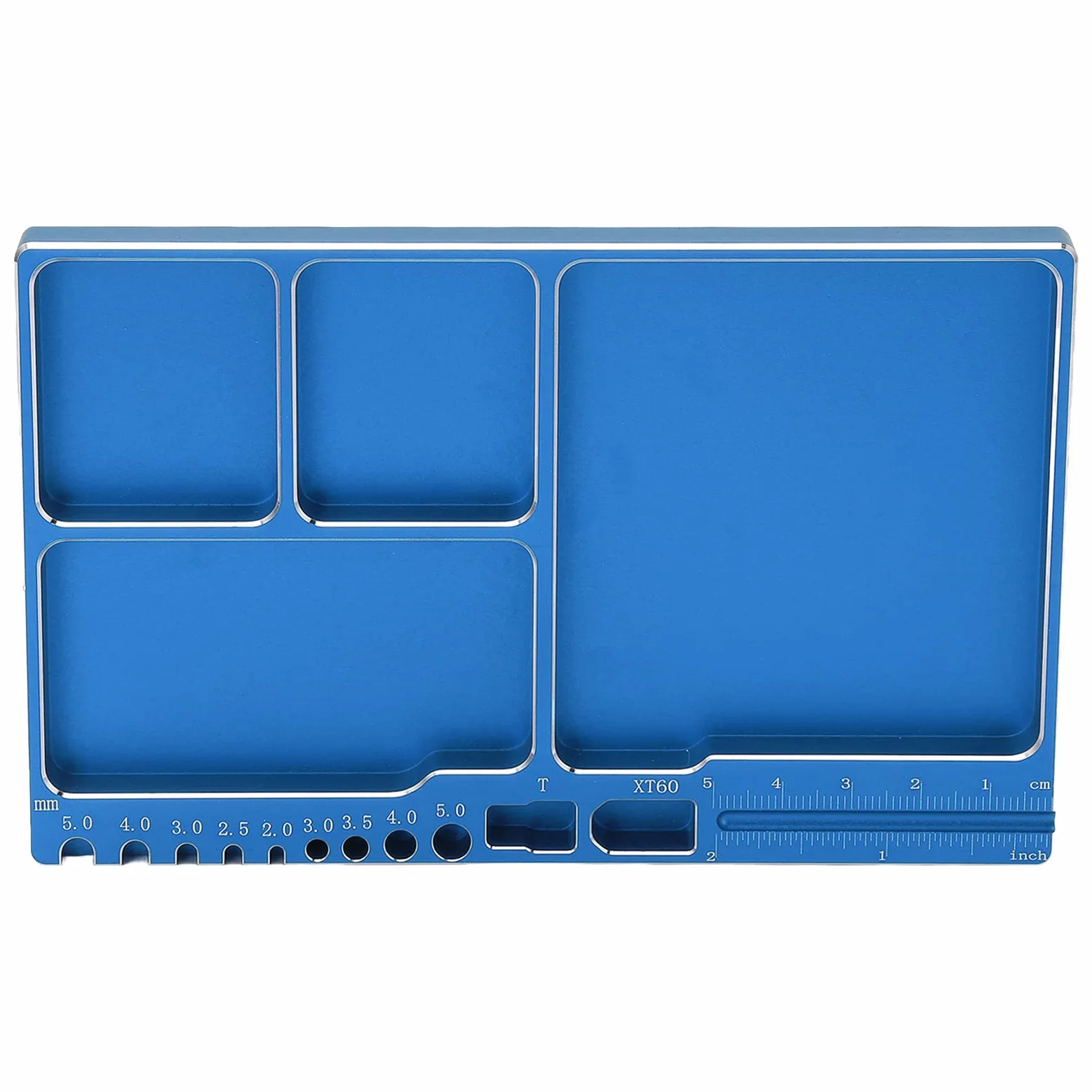 Bandeja de Tornillos Magnéticos, Aleación de Aluminio, Adsorción Magnética, Bandeja de Piezas Magnéticas Ampliamente Utilizada con Almohadilla Magnética para Reparación RC (Azul)