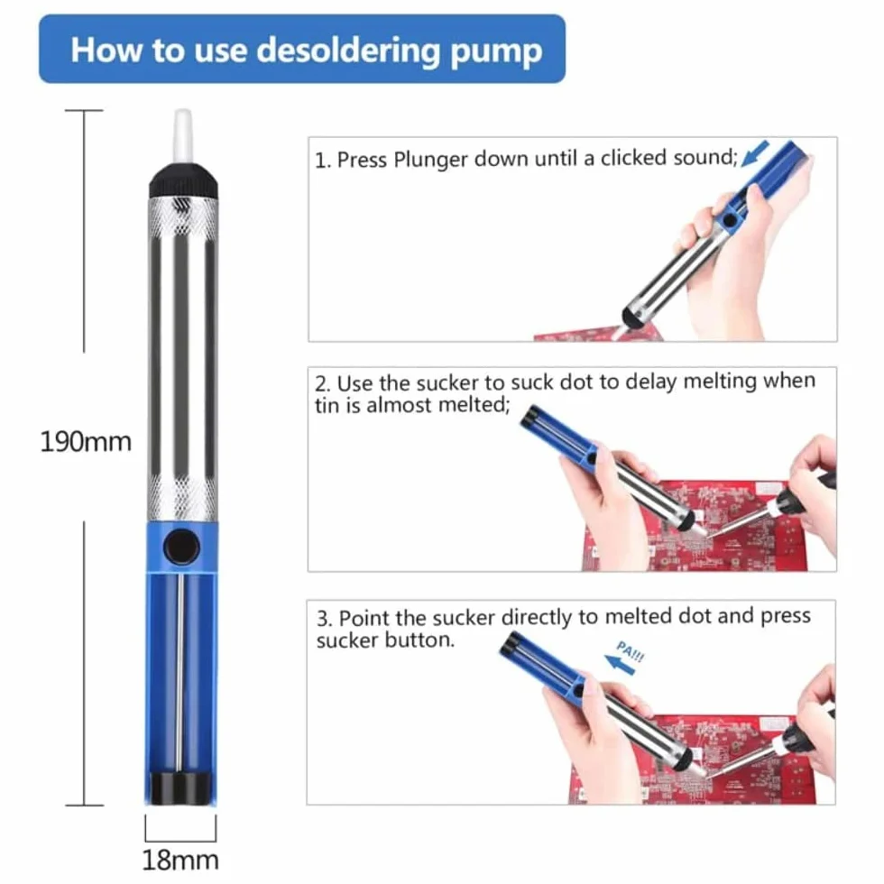 CABLEPELADO Desoldador manual para aspirar estaño | Desoldador Chupón Estaño | Bomba de succión estaño | Apto para uso en laboratorios, tiendas de servicio, escuelas, hogar e industria.