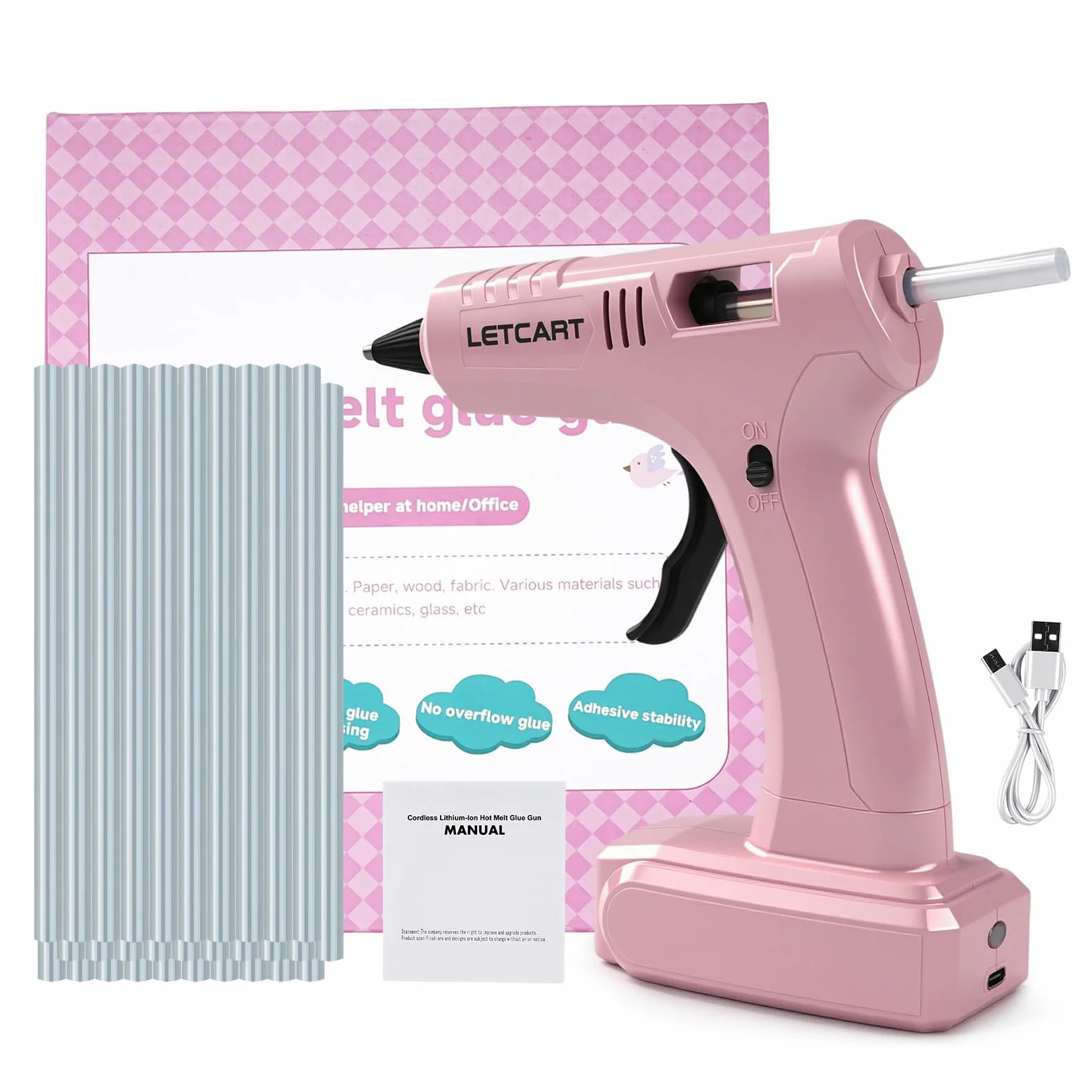 40W Pistola Silicona Caliente, Pistola de Pegamento con 30pcs Barras 7mm*140mm, Mini Pistola Silicona Manualidades Para Reparaciones Industriales y Decoración Festiva (Rosa)