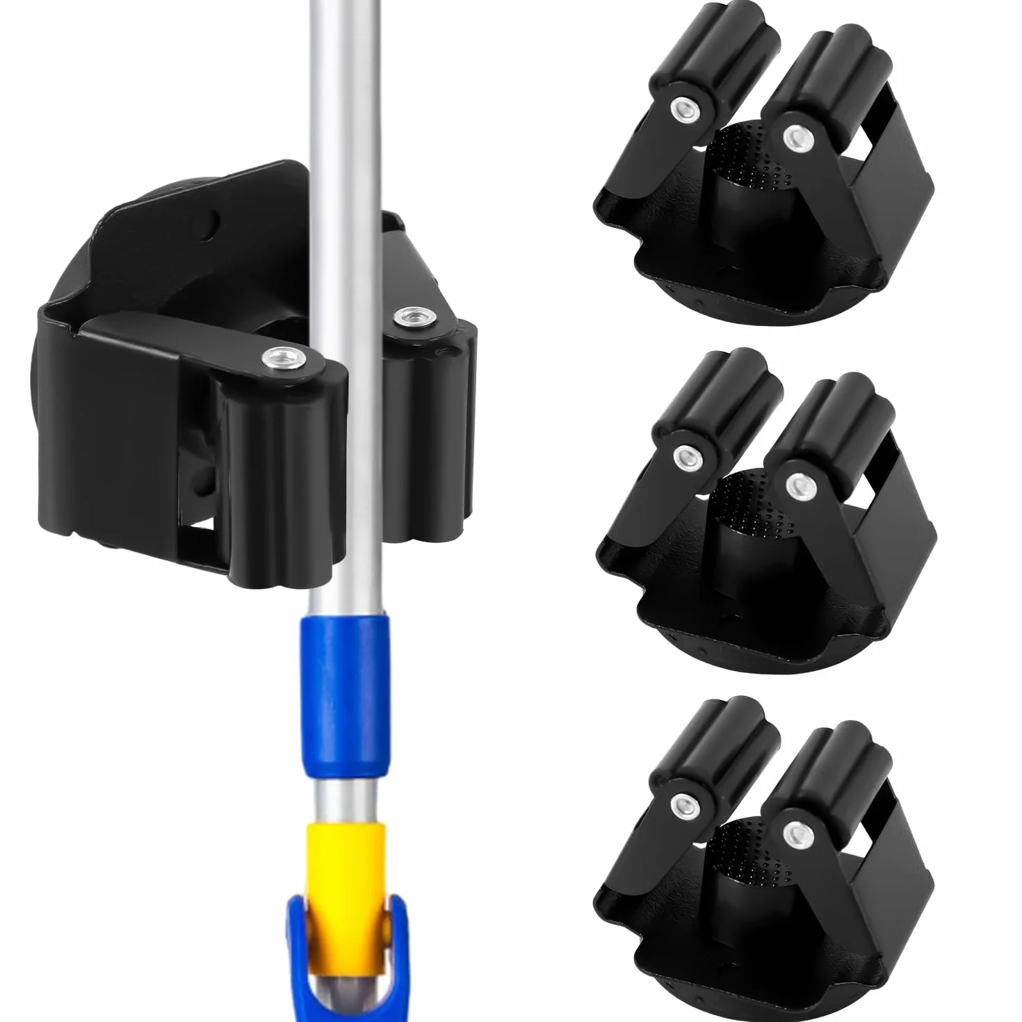 NQEUEPN 4uds Soporte para Escoba y Fregona Colgante, Soporte Magnético para Escoba Soporte para Fregona Resistente Soporte para Escoba Sin Taladro Negro Soporte Pared Fregona para Lavandería Garaje