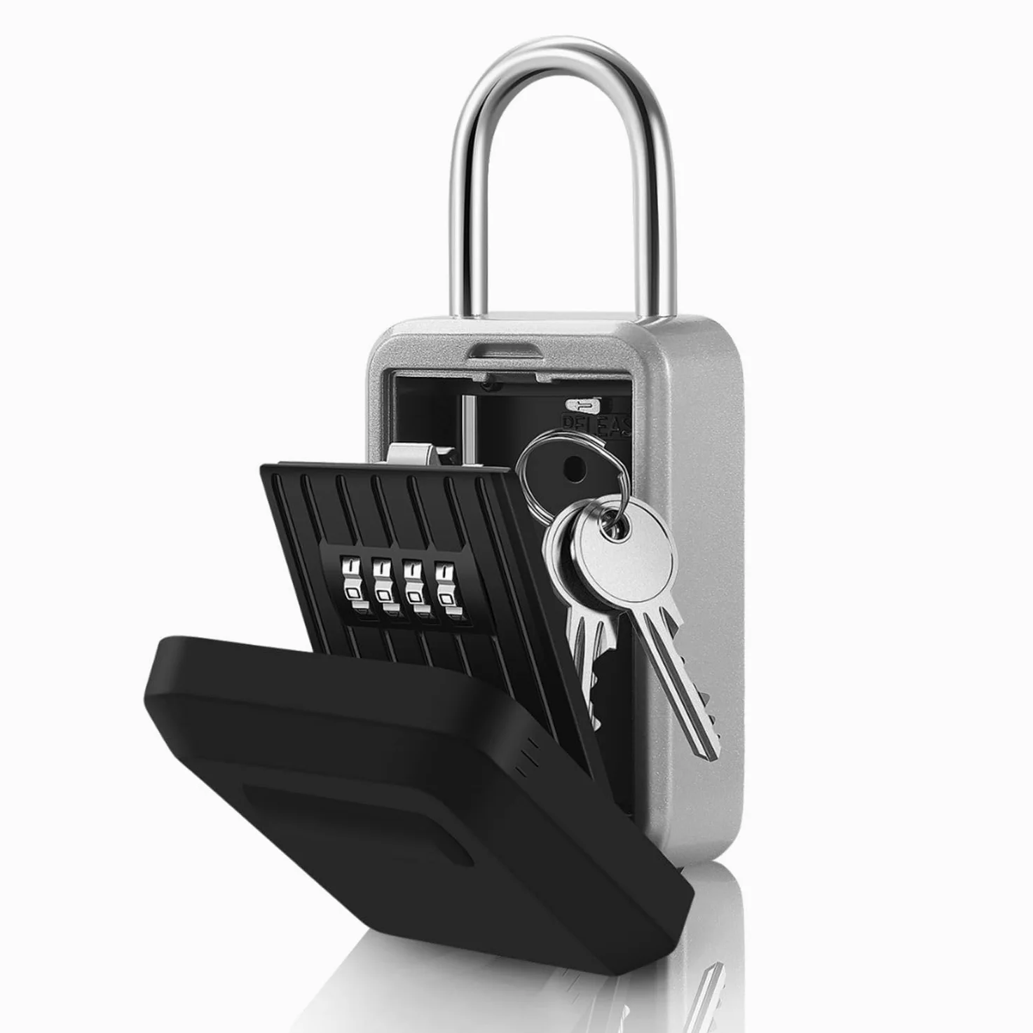 Flexzion Key Lock Box - Portable Lockbox for Keys Outdoor - 4 Digit Code Combination Lock Box for Key Safe Security - Weather Rust Resistant Key Lock Box for Outside, Car, Door, House, Travel