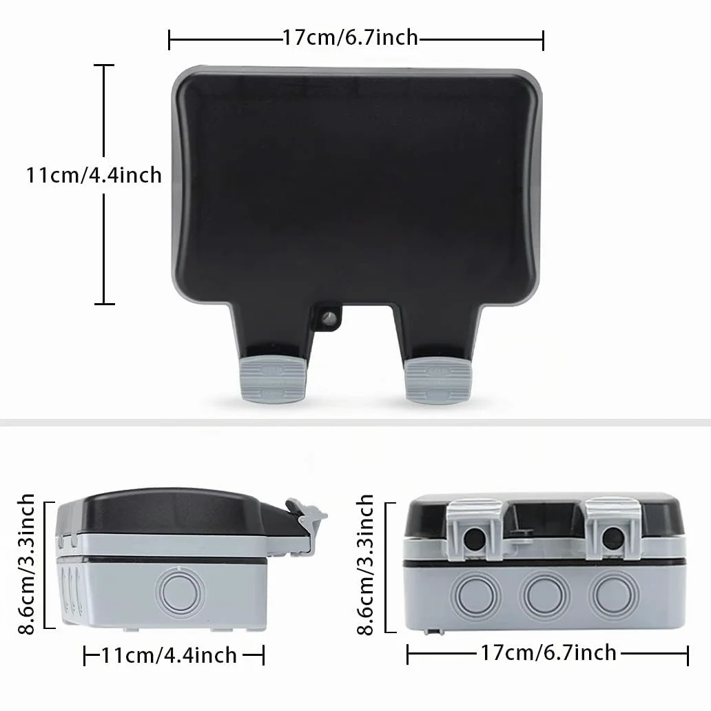 Enchufe exterior con puertos USB, enchufe de jardín, impermeable, IP66, contacto de protección con tapa abatible