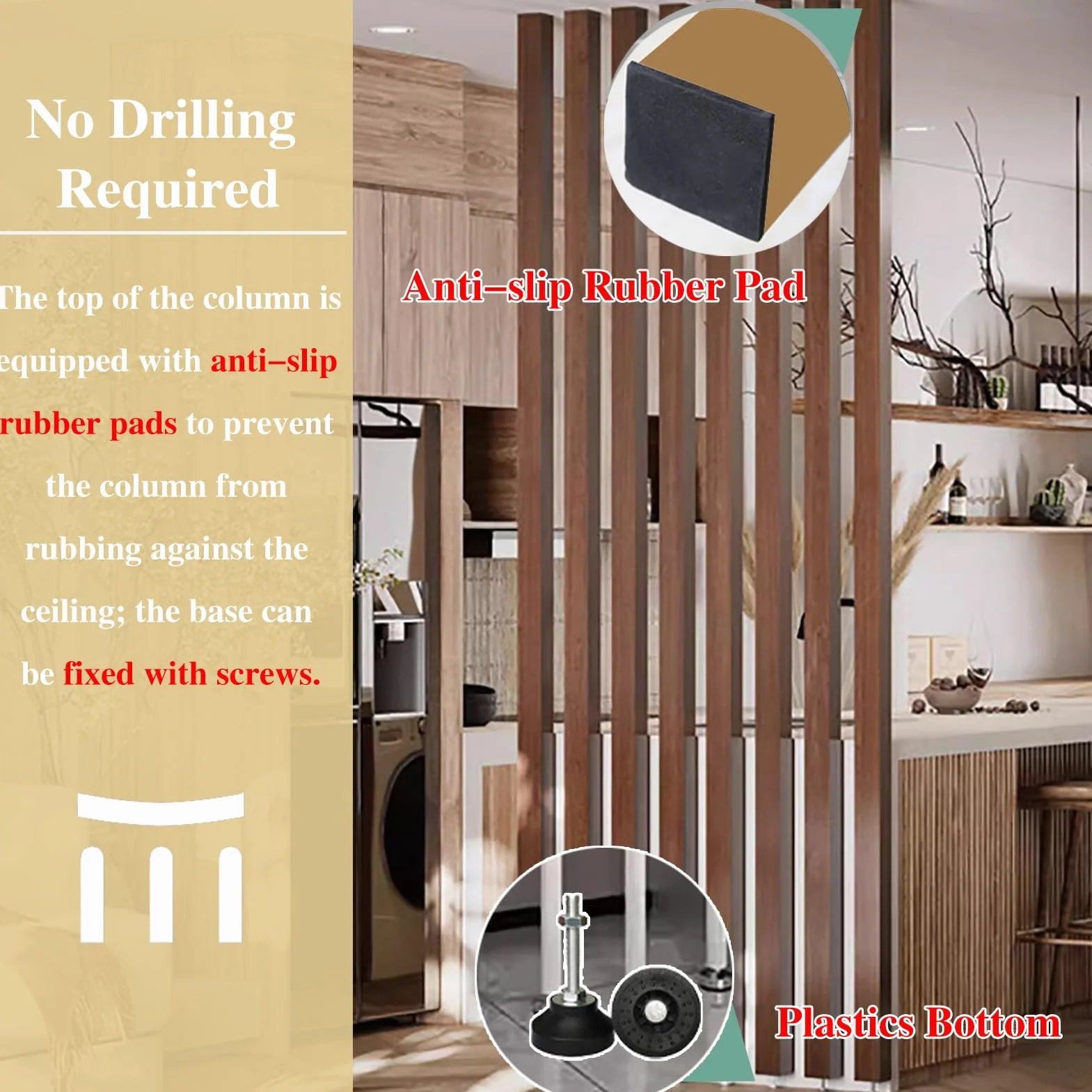 Columna divisoria, Pared de Madera para habitación, tabique divisorio de Piso a Techo con Listones de Madera, habitación o cubículo (Natural, 70 cm (2,2 pies))