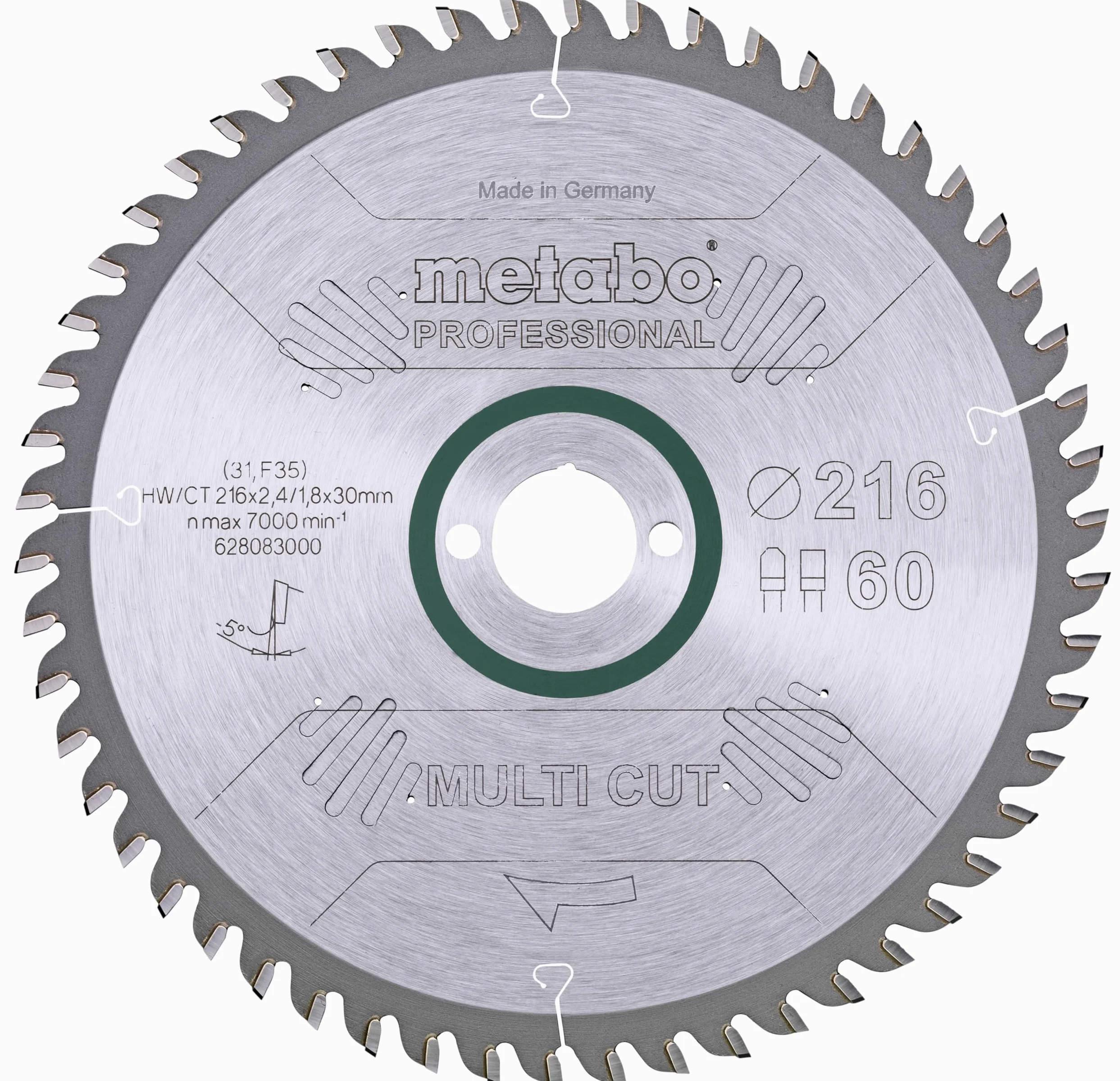 Metabo 628083000 628083000-Hoja de Sierra Metal Duro HW/CT Precision Cut 216 x 30 mm Dientes 83 FZ/TZ, 216x30