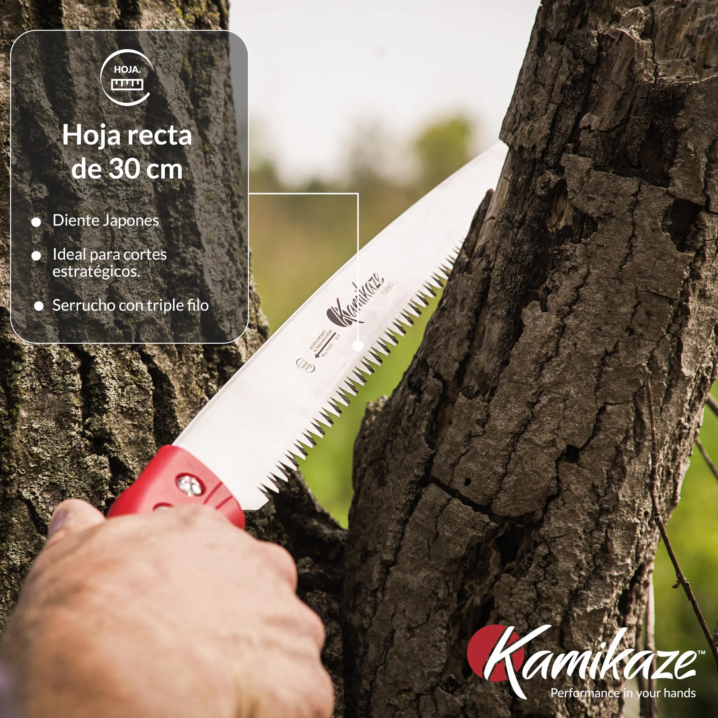KAMIKAZE Serrucho de Poda Recto S-300H. Serrucho con Dentado Japonés de Hoja Recta 300mm. Sierra para Madera con Hoja de Acero SK-4 Rico en Carbono de Alta Durabilidad. Incluye Funda.