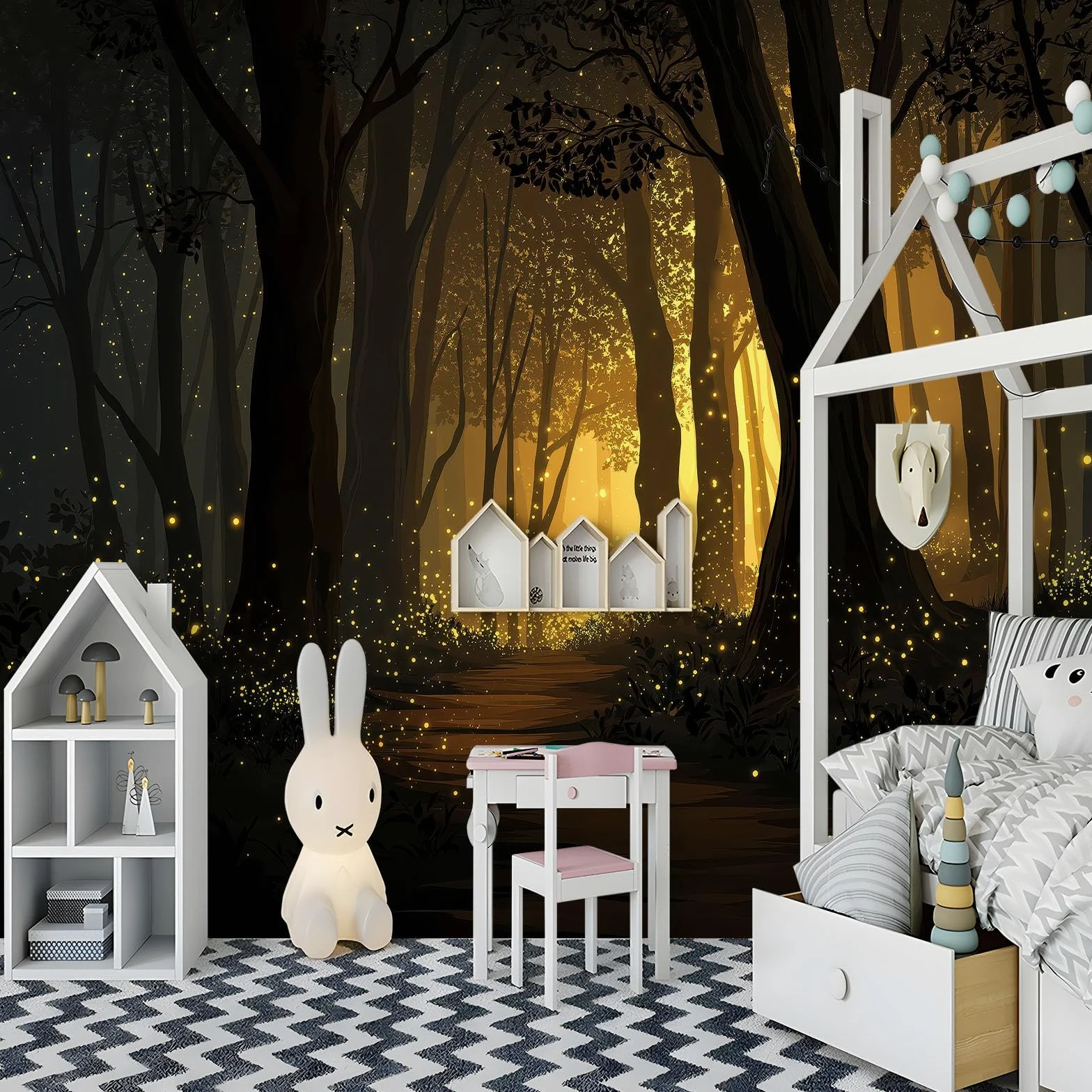 Papel Pintado Mural Dibujos Animados Bosque Luciérnagas 250An x 175Al cm, Decoración de Pared Fotográfica Anime para Salón Dormitorio Oficina Habitación Infantil - Poster Mural Fácil de Instalar