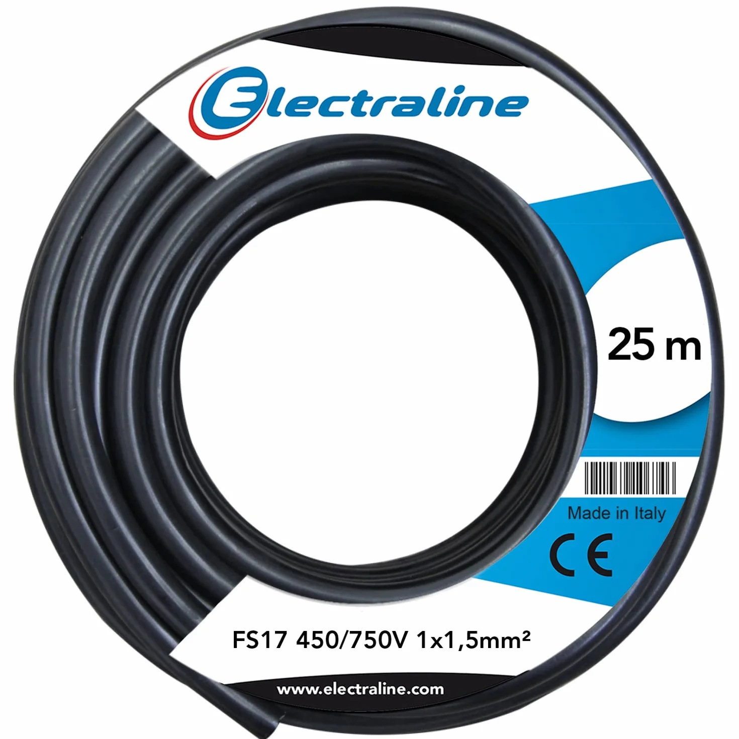 Electraline 13072 Cable unipolar FS17, sección 1 x 1.5 mm², Negro, 25 m