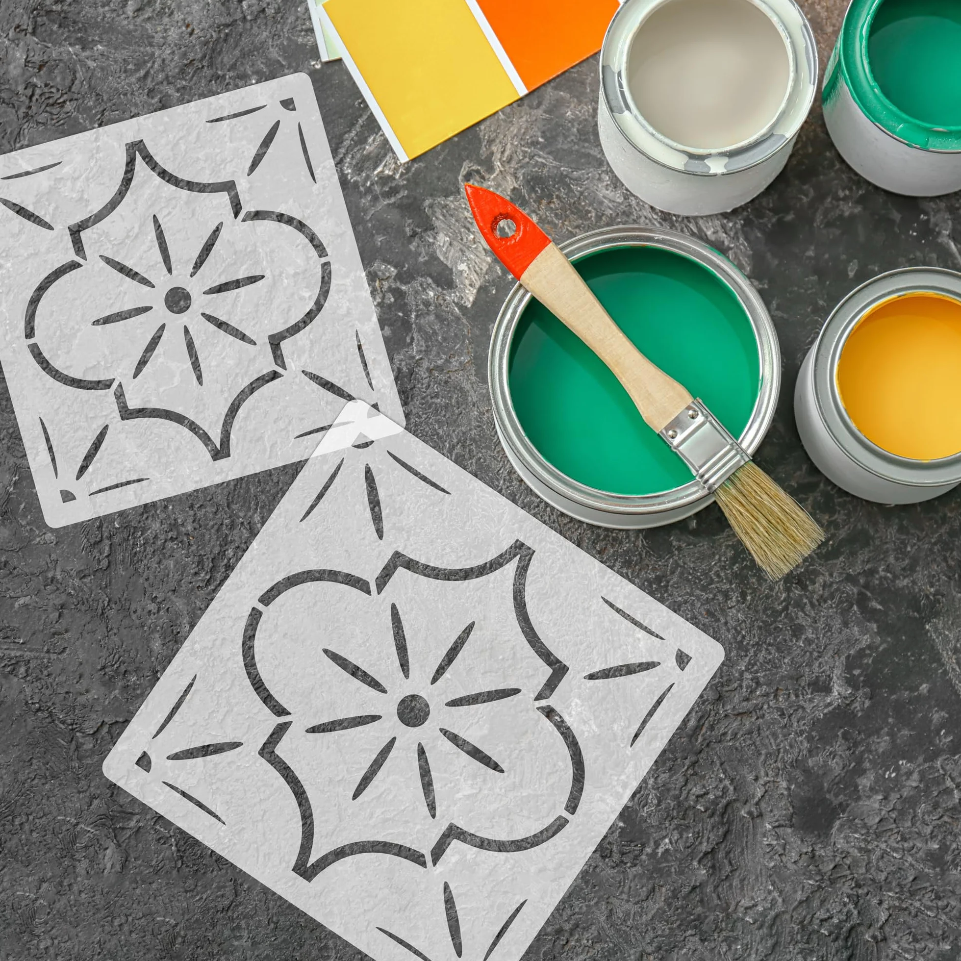 NAKLEO Lucca Tile Plantilla de plástico reutilizable – 33x33cm - Morisco Floral Español - Geométrico marroquí - Adoquín Bloque Concreto Piso Pared Pintura Plantilla Madera