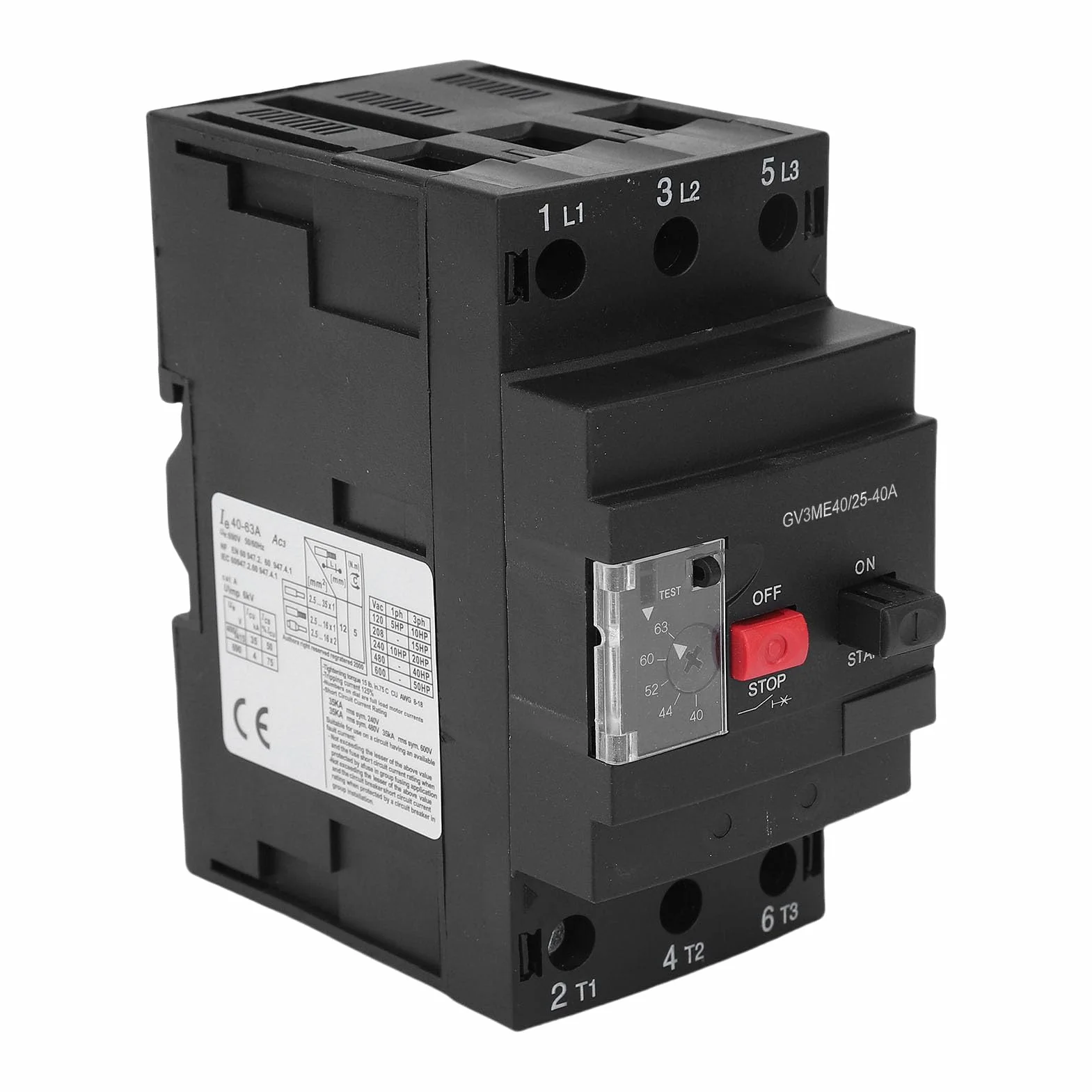 Disyuntor de Protección del Motor Disyuntor del Motor Magnético Térmico Montaje en Riel de 35 Mm Botón de Arranque del Manual con Material Retardante para AC-3 Clase