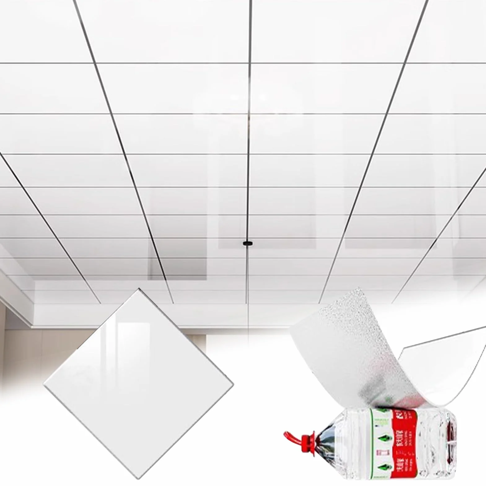 Panel Decorativo Pared y Techos Paneles de Techo de Espuma de PVC Blanco Autoadhesivos Impermeables 10pcs