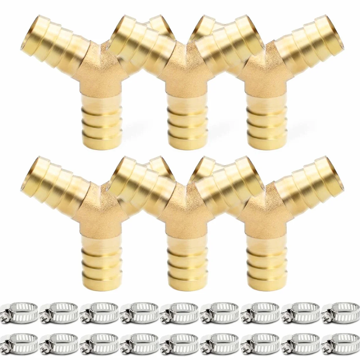 Bwintech 6 Uds accesorios de espiga para manguera, conector de espiga de latón en forma de Y de 3 vías de 14mm con 18 abrazaderas