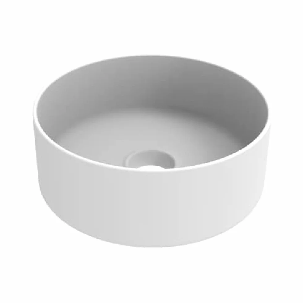 ERCOS Lavabo redondo de cerámica sobre encimera, Lavabo de baño color blanco opaco, sin rebosadero, Tamaño Diámetro 410 mm