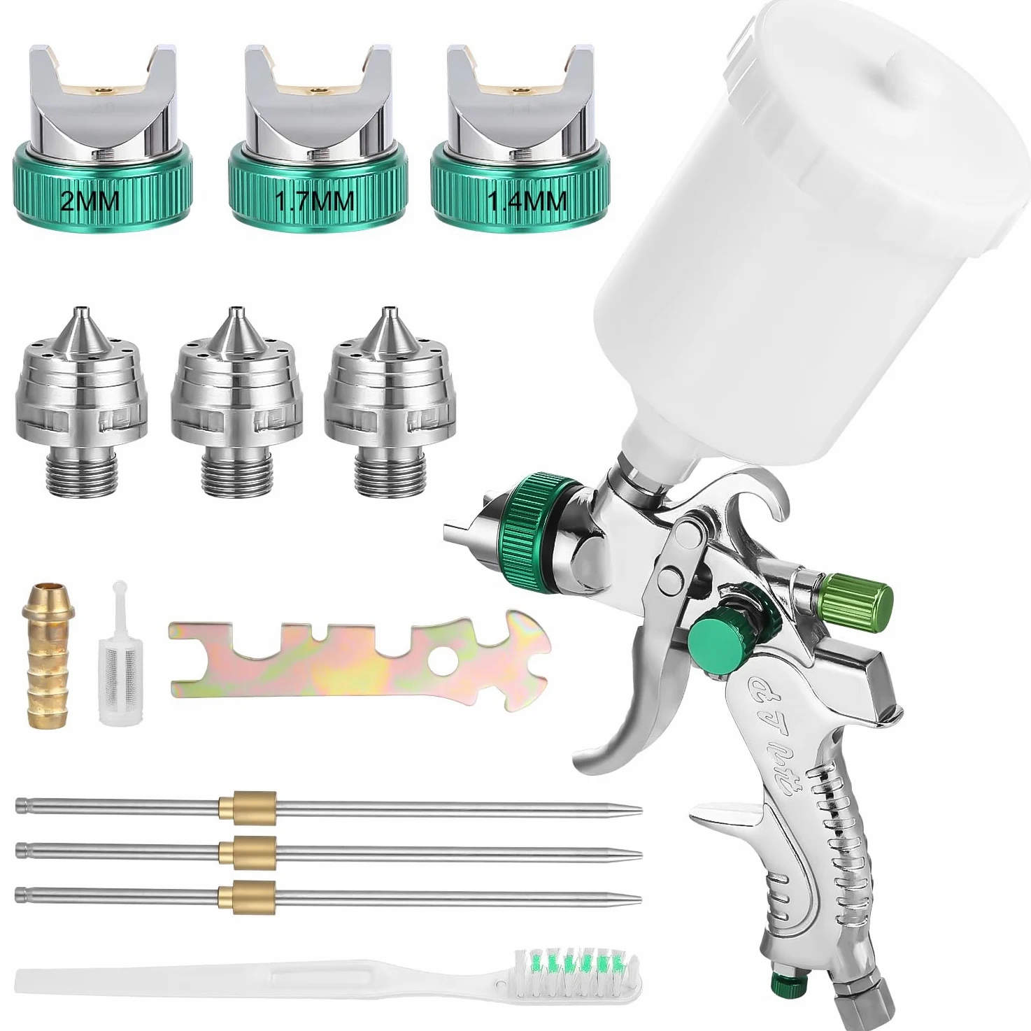 HVLP Pistola de Pintura Profesional, Pistola Pulverizadora de Pintura, Recipiente de Pintura 600 ml, 3 boquillas 1,4mm 1,7mm 2,0mm, Alimentación por Gravedad Pistola Rociadora para Automóviles, Techos