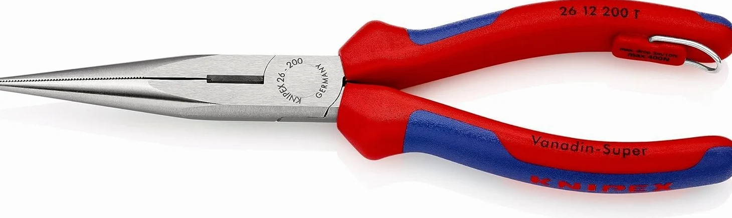 Knipex Alicate de montaje (alicate de boca cigüeña) negro atramentado, con fundas multicomponentes, integrada para colocar un dispositivo de protección anticaídas 200 mm 26 12 200 T