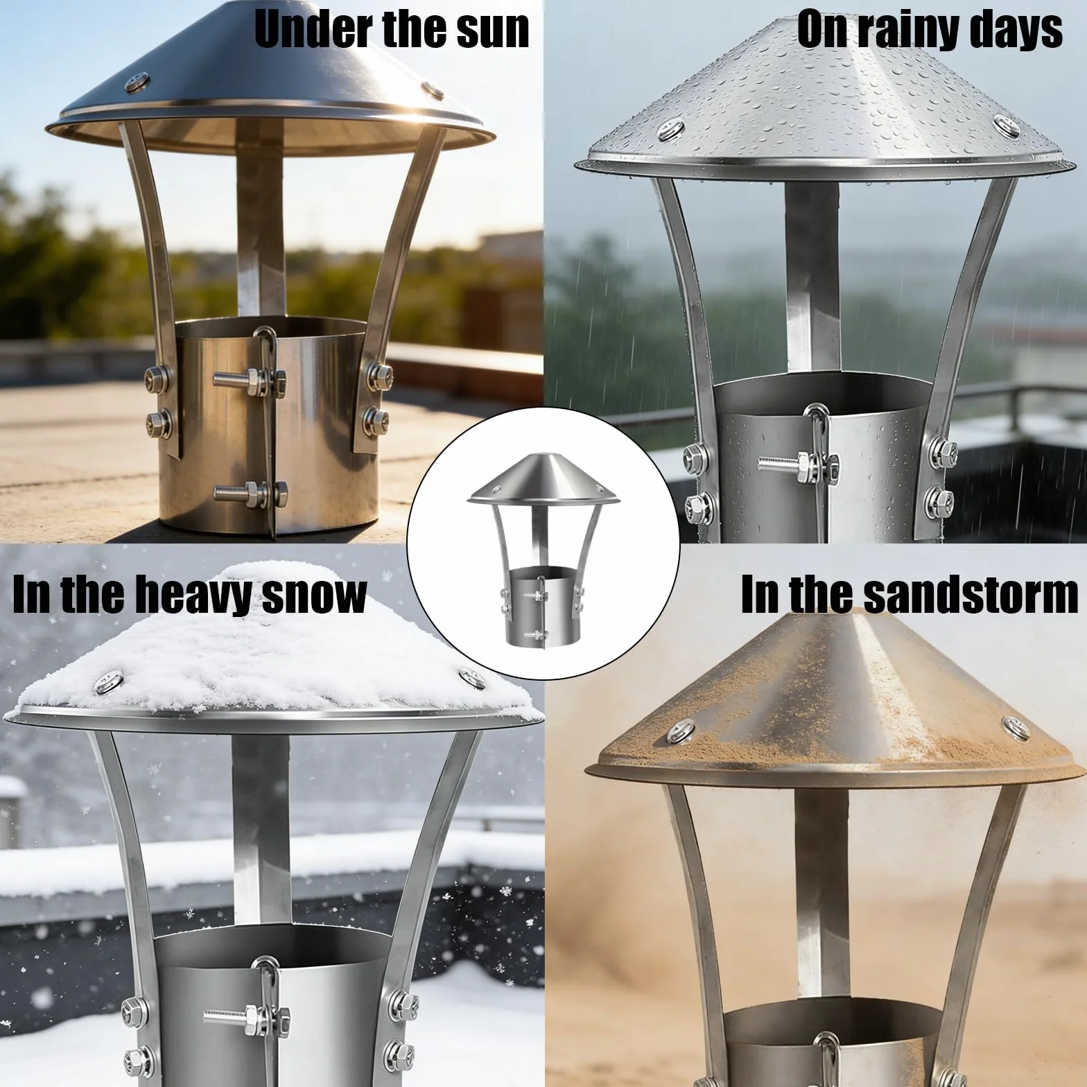 Cubierta de chimenea, 75 mm Tapa de lluvia de acero inoxidable, Cubierta para la lluvia de acero inoxidable, Cubierta para chimenea de acero inoxidable, conducto de escape, ventilación del techo