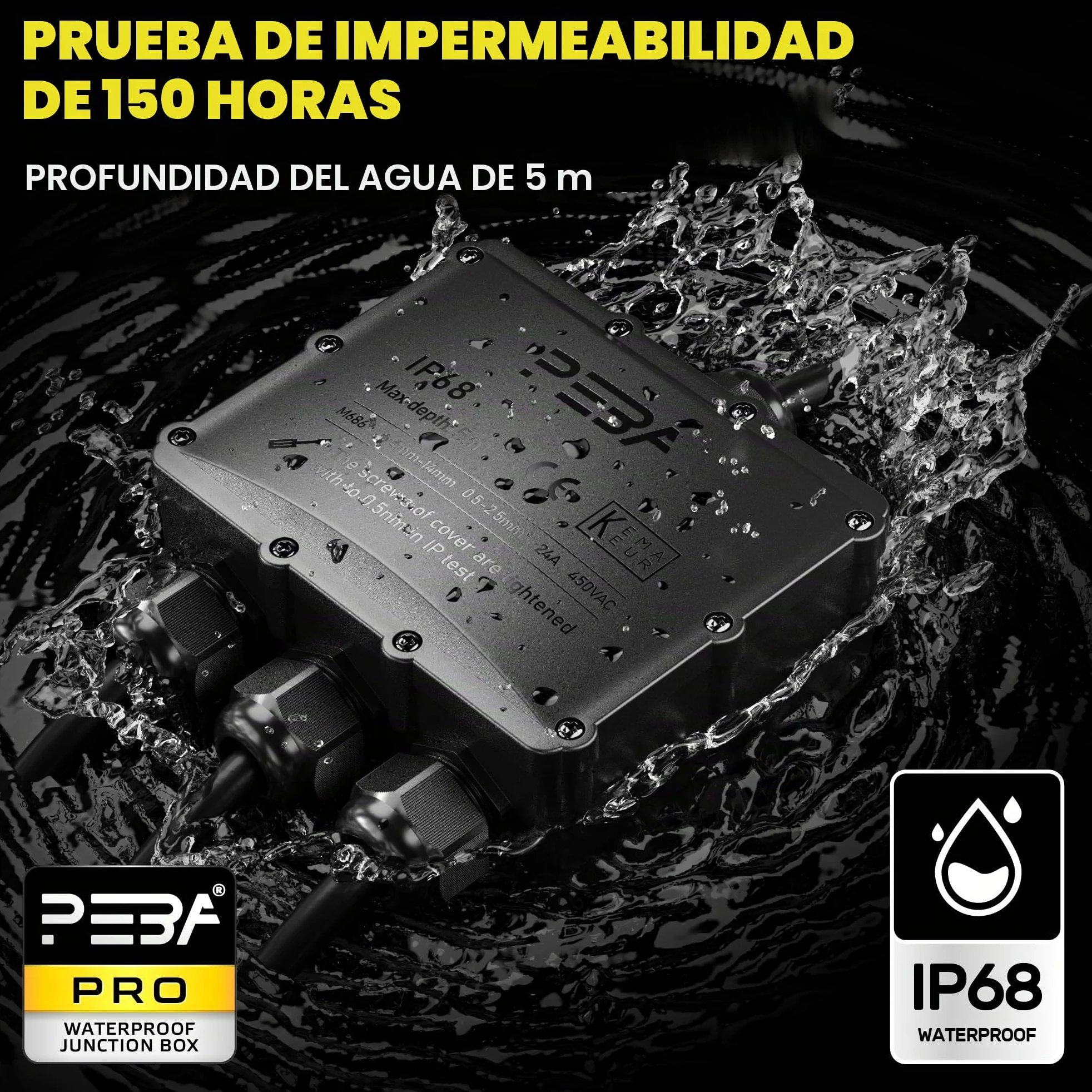 PEBA Cajas de Conexiones Impermeables IP68, Conector de cable estanco, Caja de conexiones de conector de cable Exterior Grande de 4 vías, Apto para cables 4-14 mm Caja Estanca, Negro