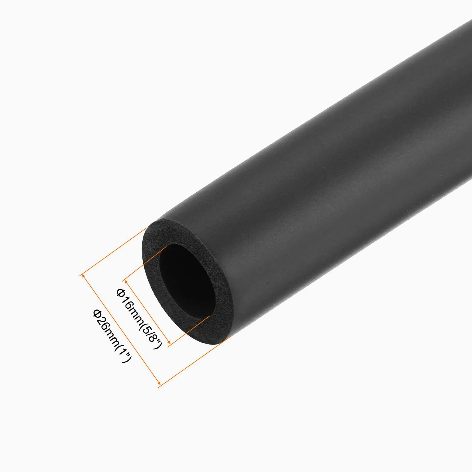 sourcing map Tubo de espuma para soporte de agarre de mango, 16 mm de diámetro interior, 26 mm de diámetro exterior, 1 m de longitud, color negro