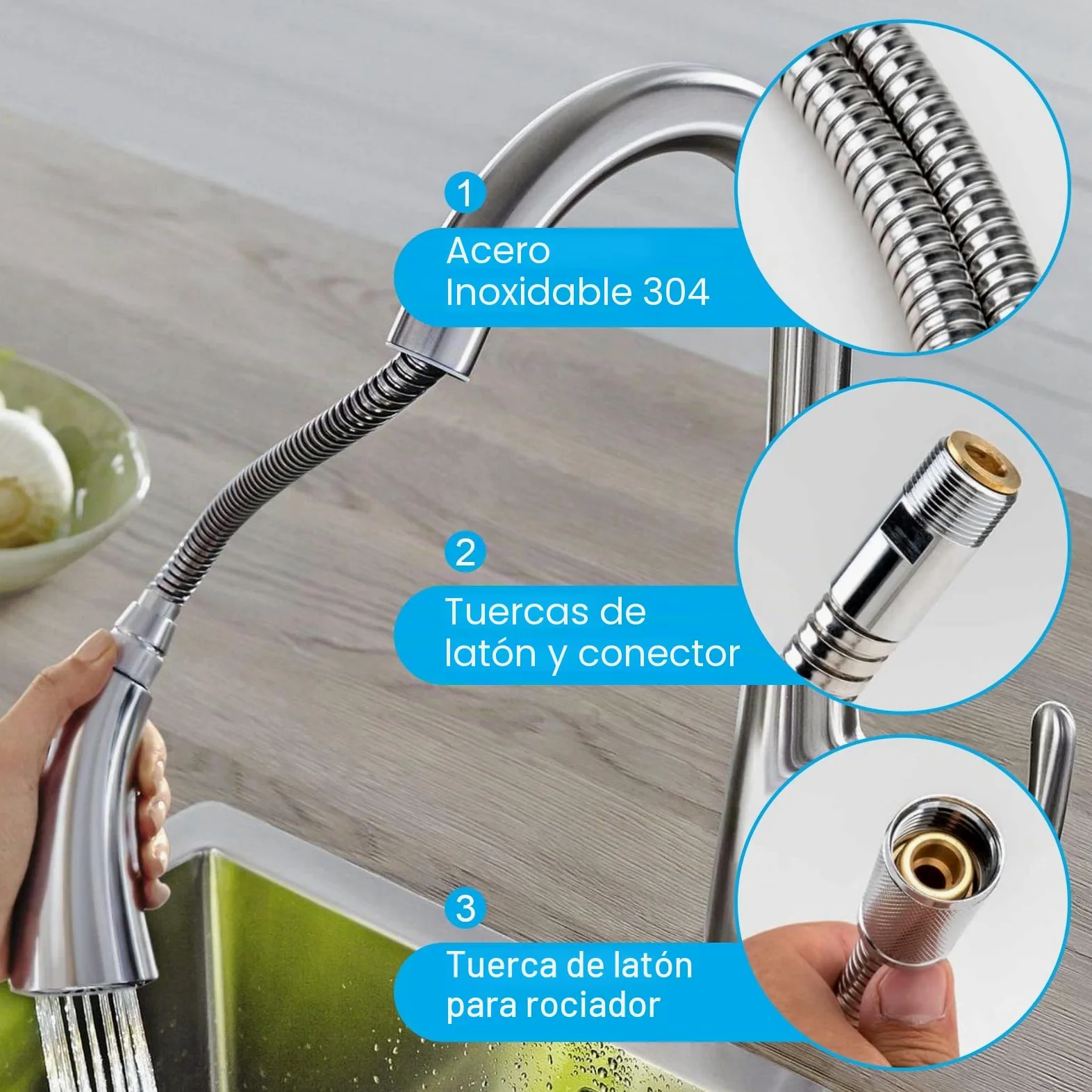 Kit de repuesto de manguera de grifo de cocina de 3 piezas compatible con grifos extraíbles Grohe 48293000, manguera rociadora flexible extraíble