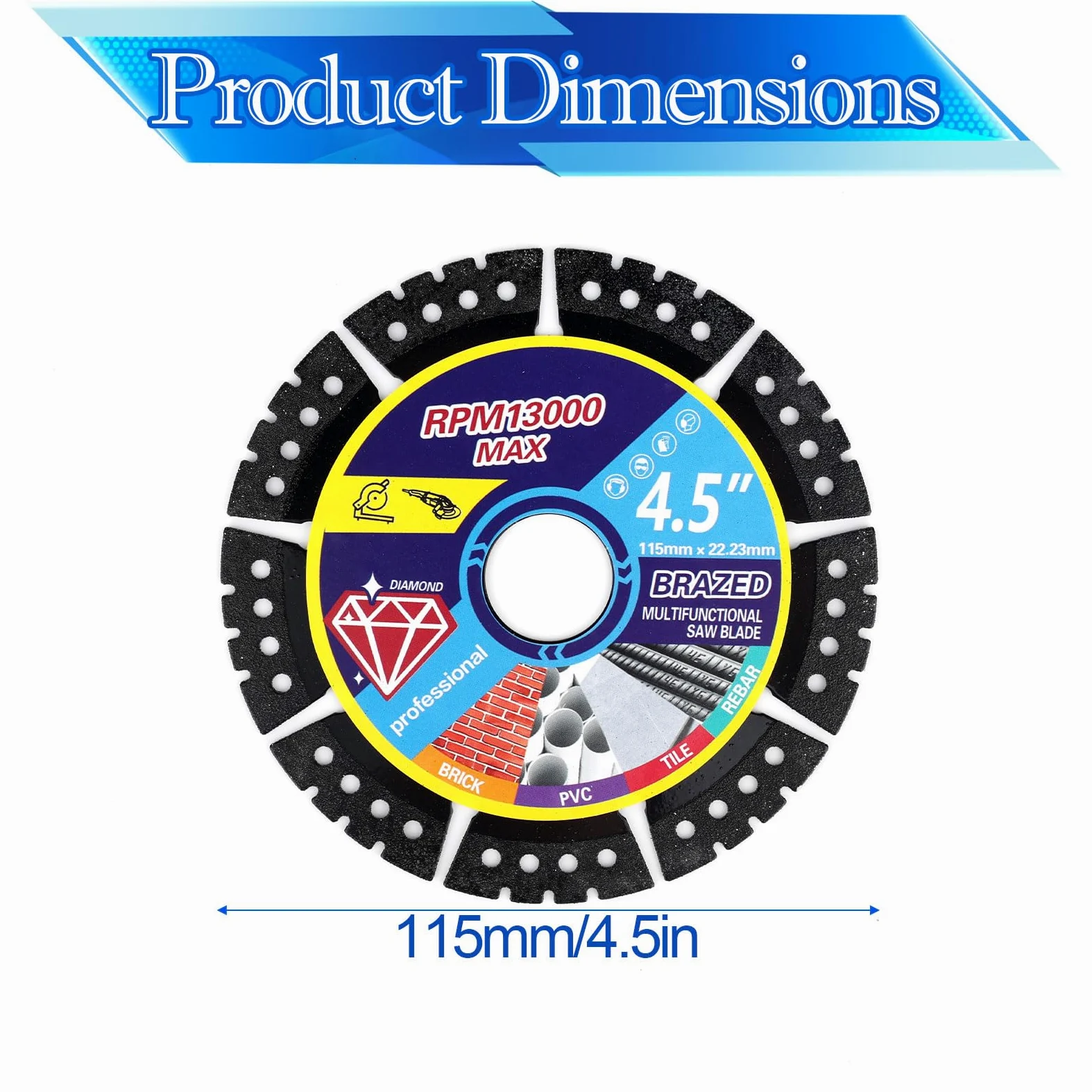 5uds Hojas Sierra Diamante 115mm para Amoladora, Disco Corte Diamante Multiuso para Baldosa Cerámica Vidrio Piedra Metal & Plástico Corte Húmedo o Seco con 5 Anillos Adaptadores