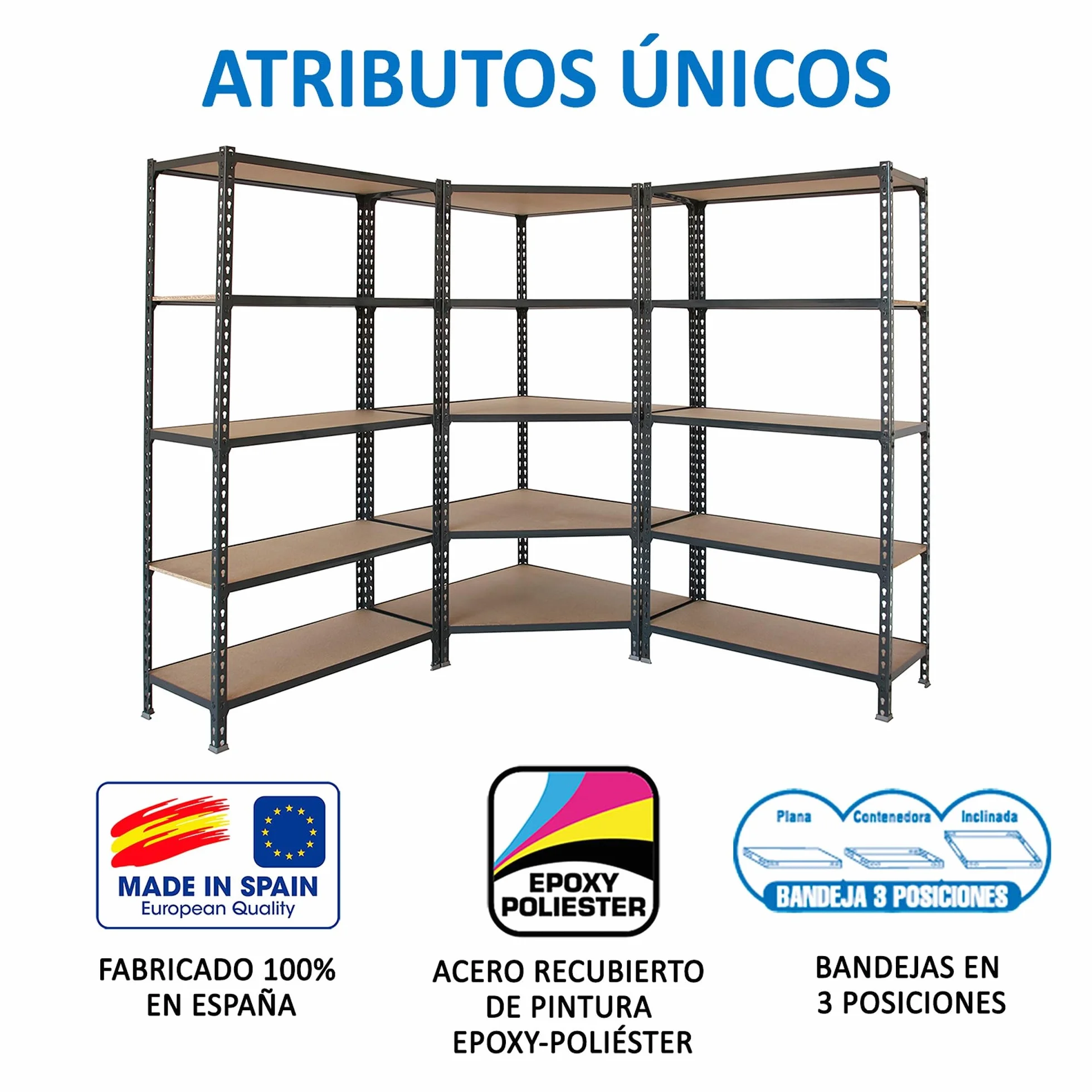 Simon Rack Estanteria Esquina Metalica, 1800x1800x500 mm, 5 Baldas Madera, 200 kg de Punto Flexión, Estanterías Almacenaje, 1 Módulo Extra, Antracita/Madera - Maderclick Corner