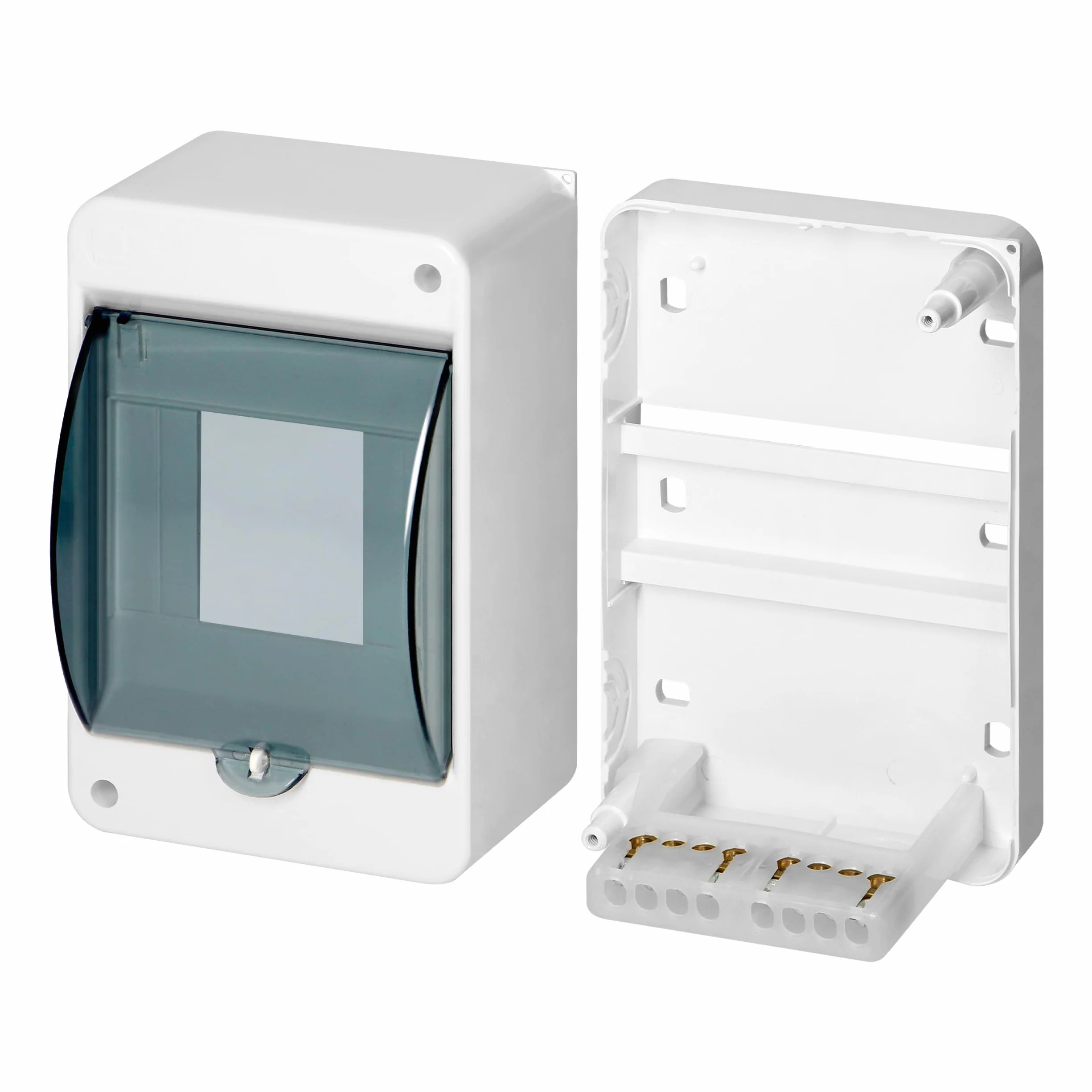 Caja Distribucion Electrica Modular Carcasa Plástica IP40 Caja Estanca Exterior Electrica con Tapa Ahumada - Cuadro Electrico Superficie con N+PE 1 Fila (4 módulos)