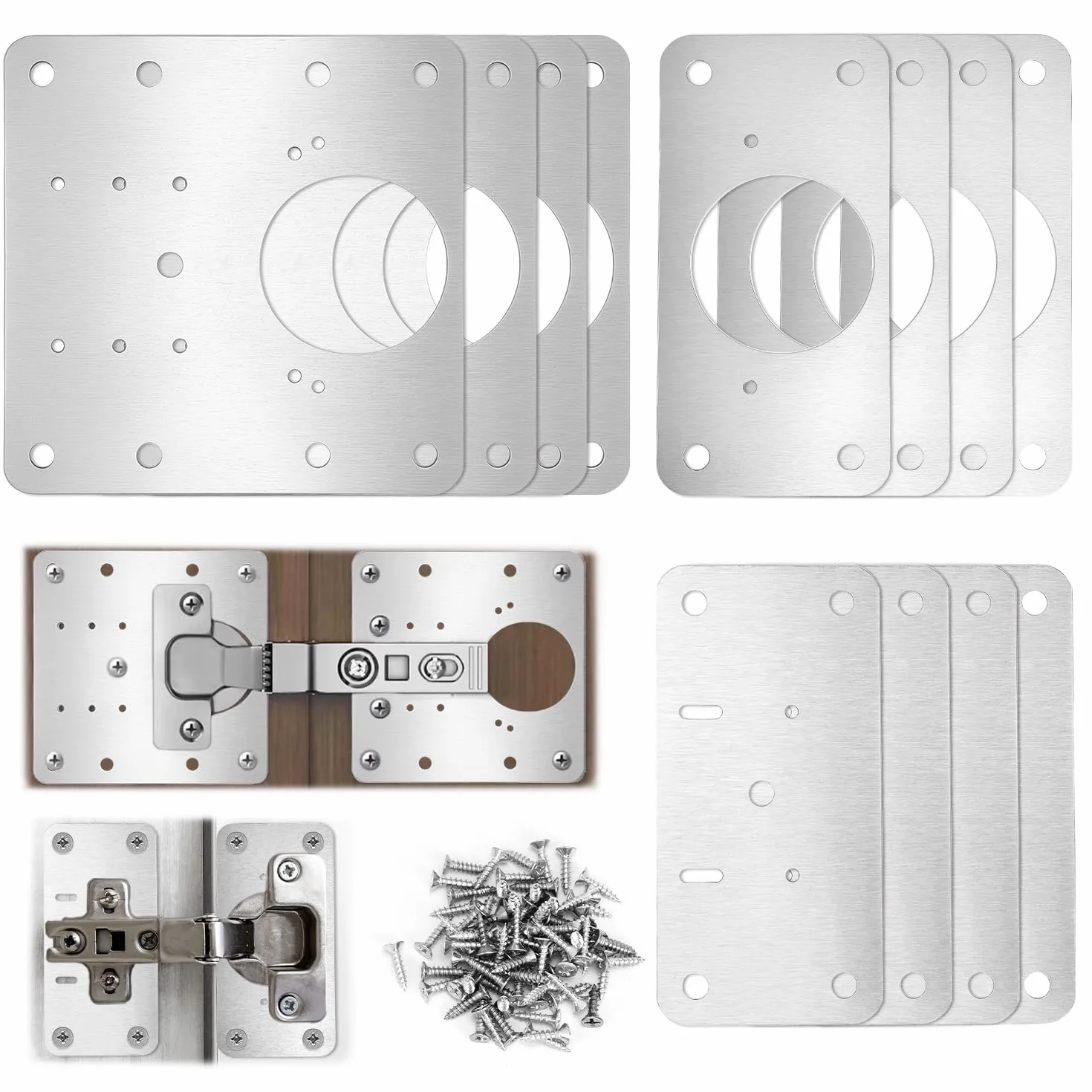 QWORK 12 Piezas Placas Reparación Bisagras Acero Inoxidable con Tornillos para Puertas