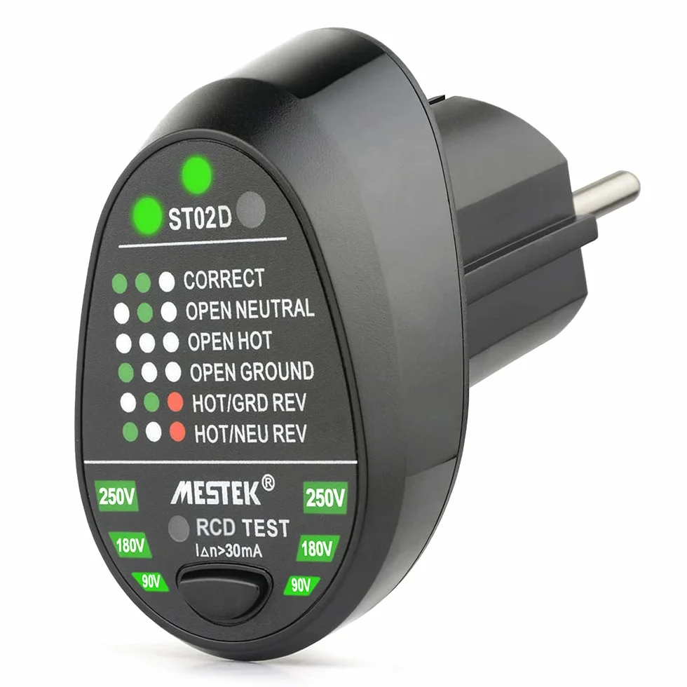 Probador de enchufes RCD, detector automático de polaridad de circuito neutro (enchufe europeo)