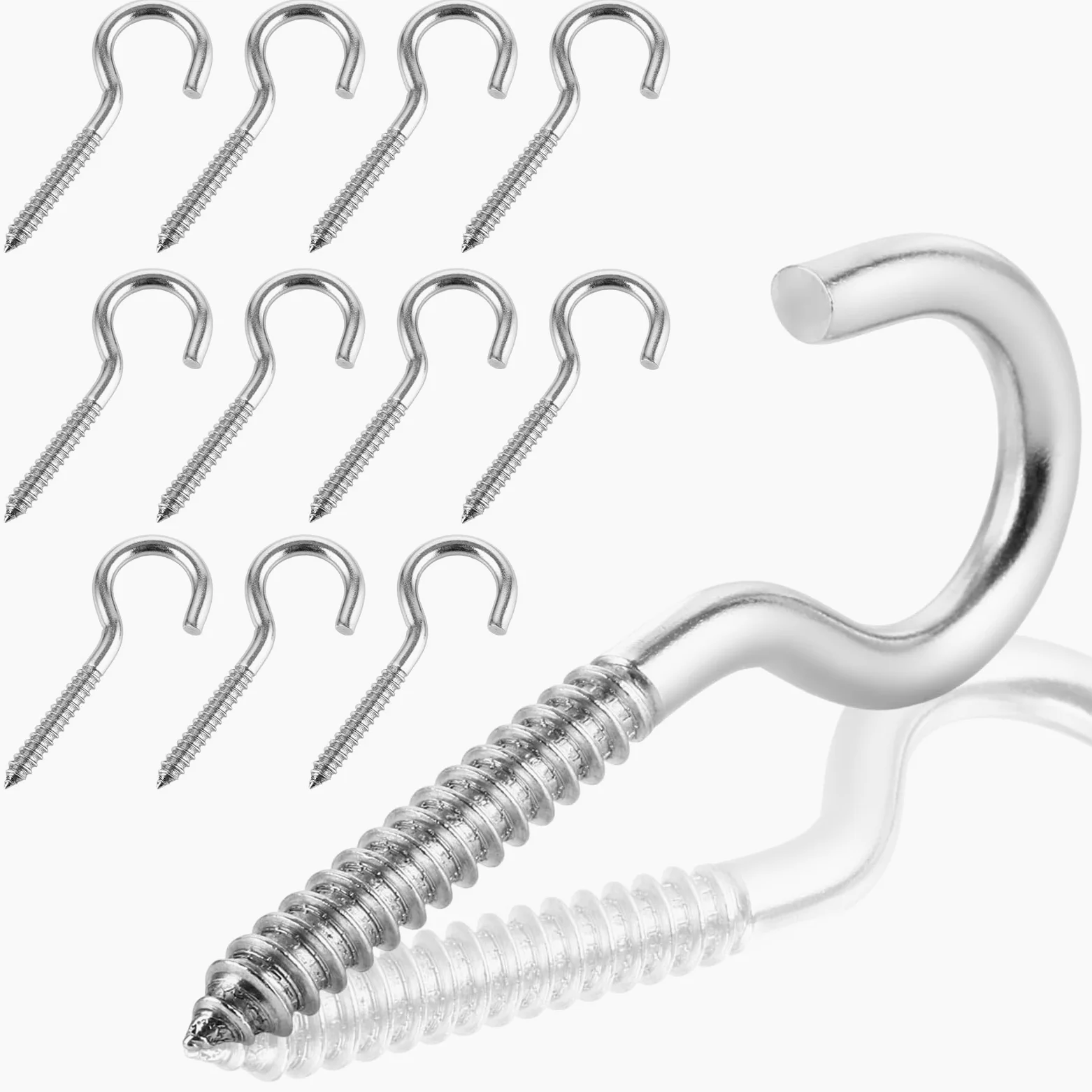 12 ganchos de rosca de acero inoxidable M8 x 100 mm, 304 ganchos para techo, ganchos para atornillar para hamacas, toldos, sillas colgantes, mecedoras, cables fijos, cestas colgantes