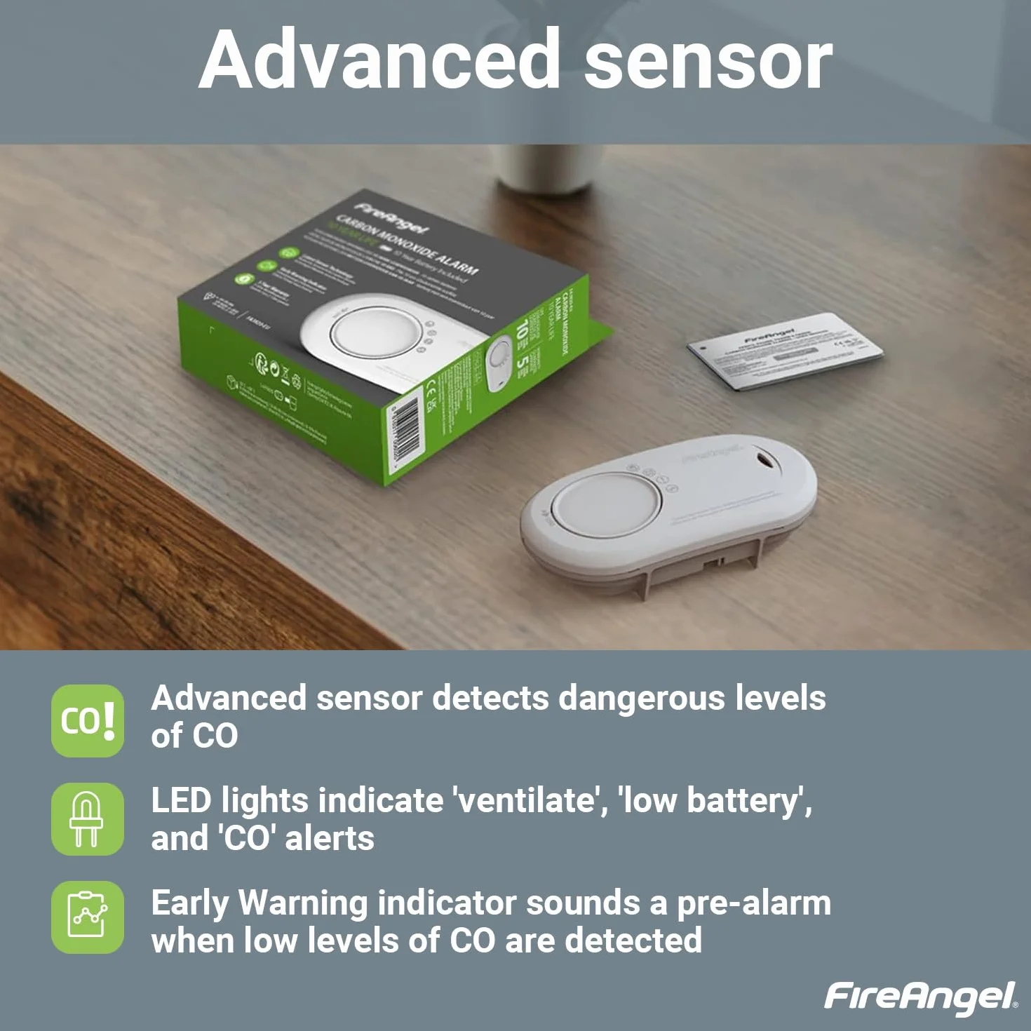 FireAngel FA3820 - Alarma de batería sellada con monóxido de Carbono, Transparente