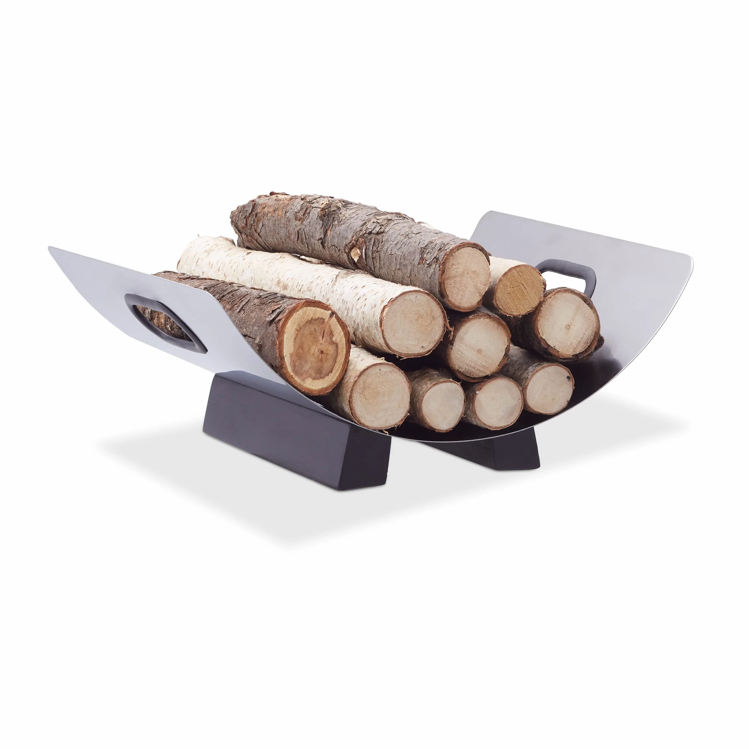 Relaxdays Cesta de Leña con Diseño Moderno, Acero Inoxidable, Plateado, 16 x 41 x 33 cm