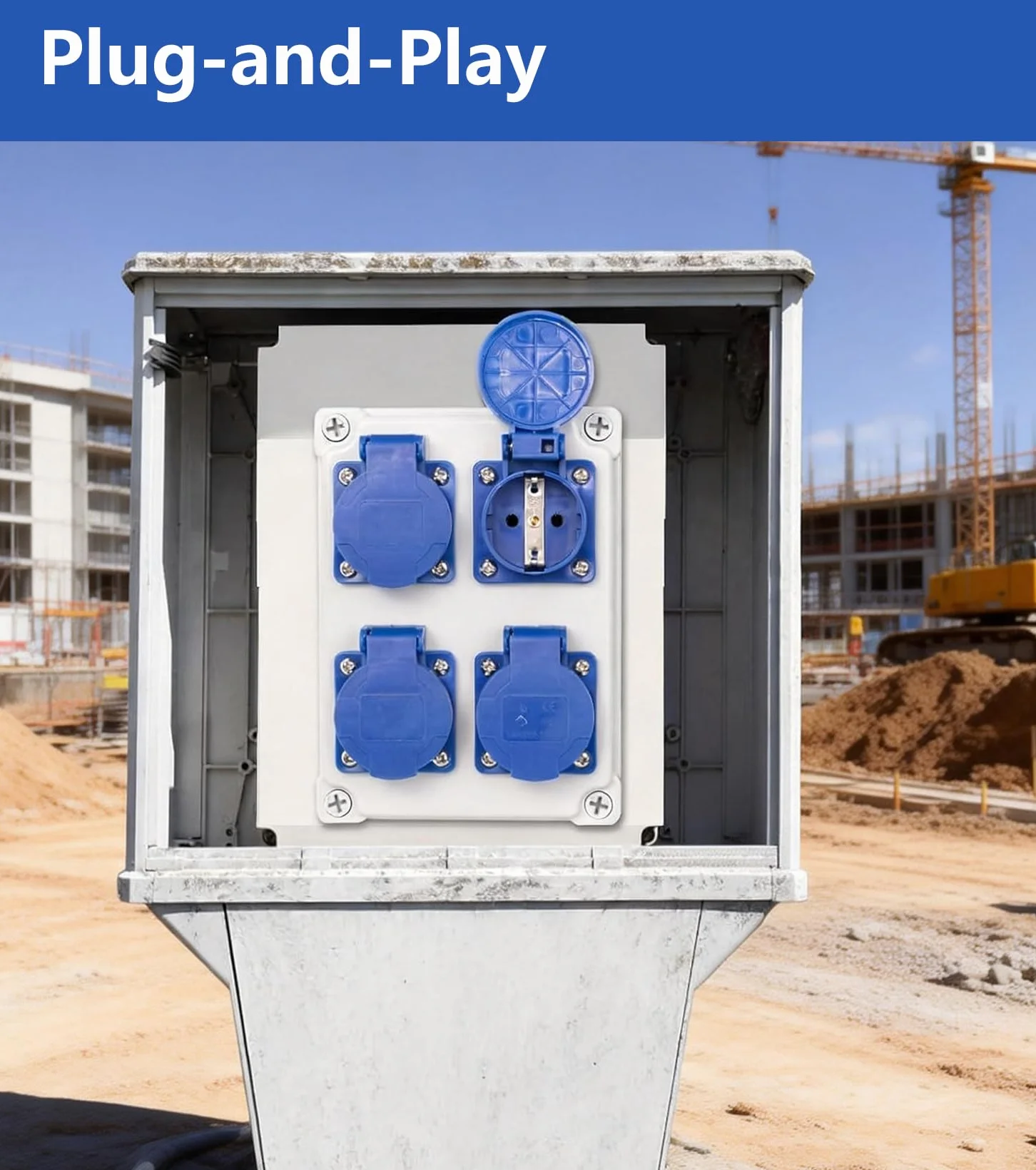 Distribuidor de pared para construcción, con 4 enchufes de 230 V 16 A, enchufe Schuko, IP44 para obras, hogares, industria, interior y exterior