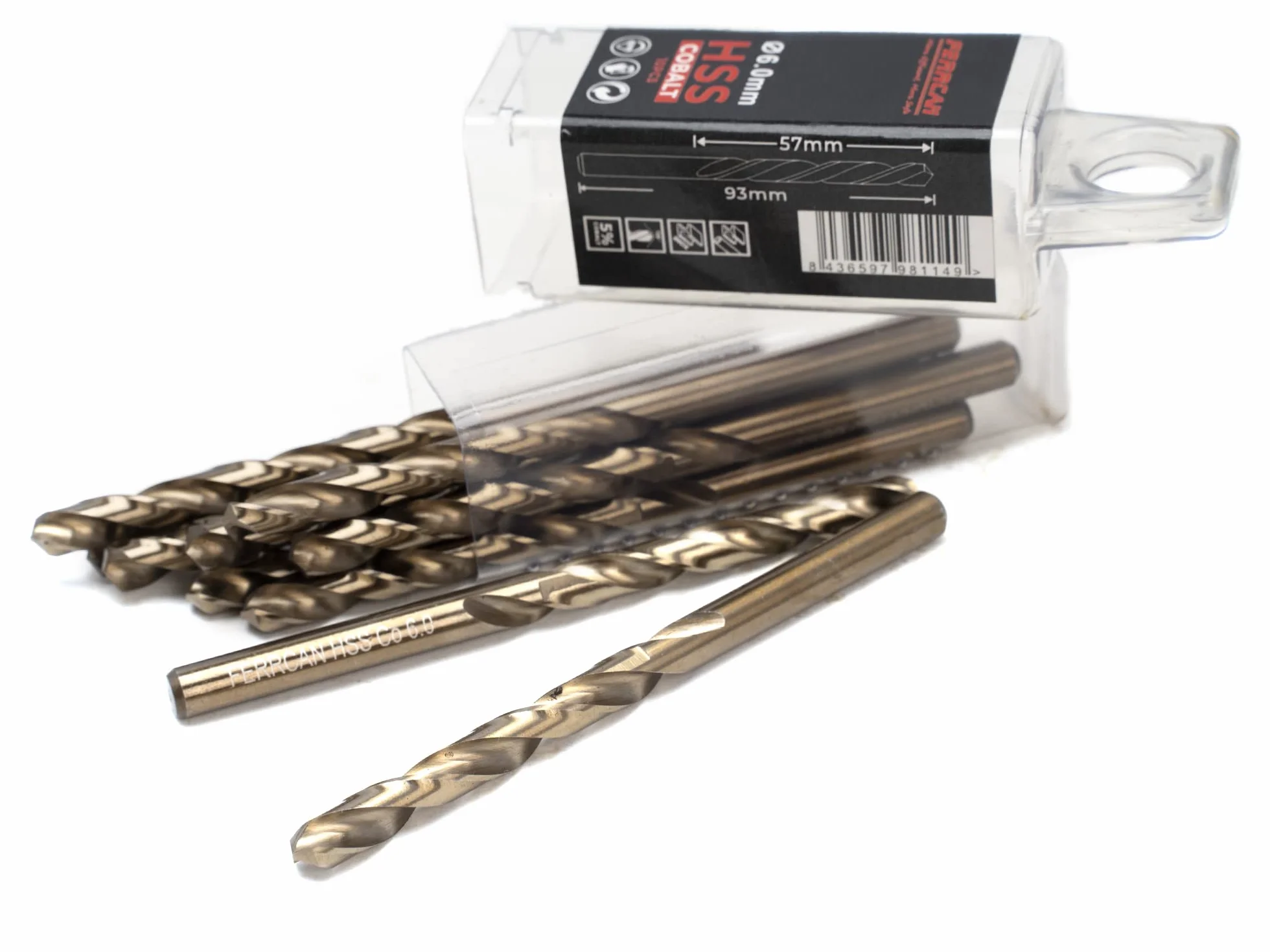 Brocas para metal HSS DIN338 M35 5% cobalto para taladrar en acero inoxidable, hierro y otros metales (paquete de 10 unidades por medida) (6mm)