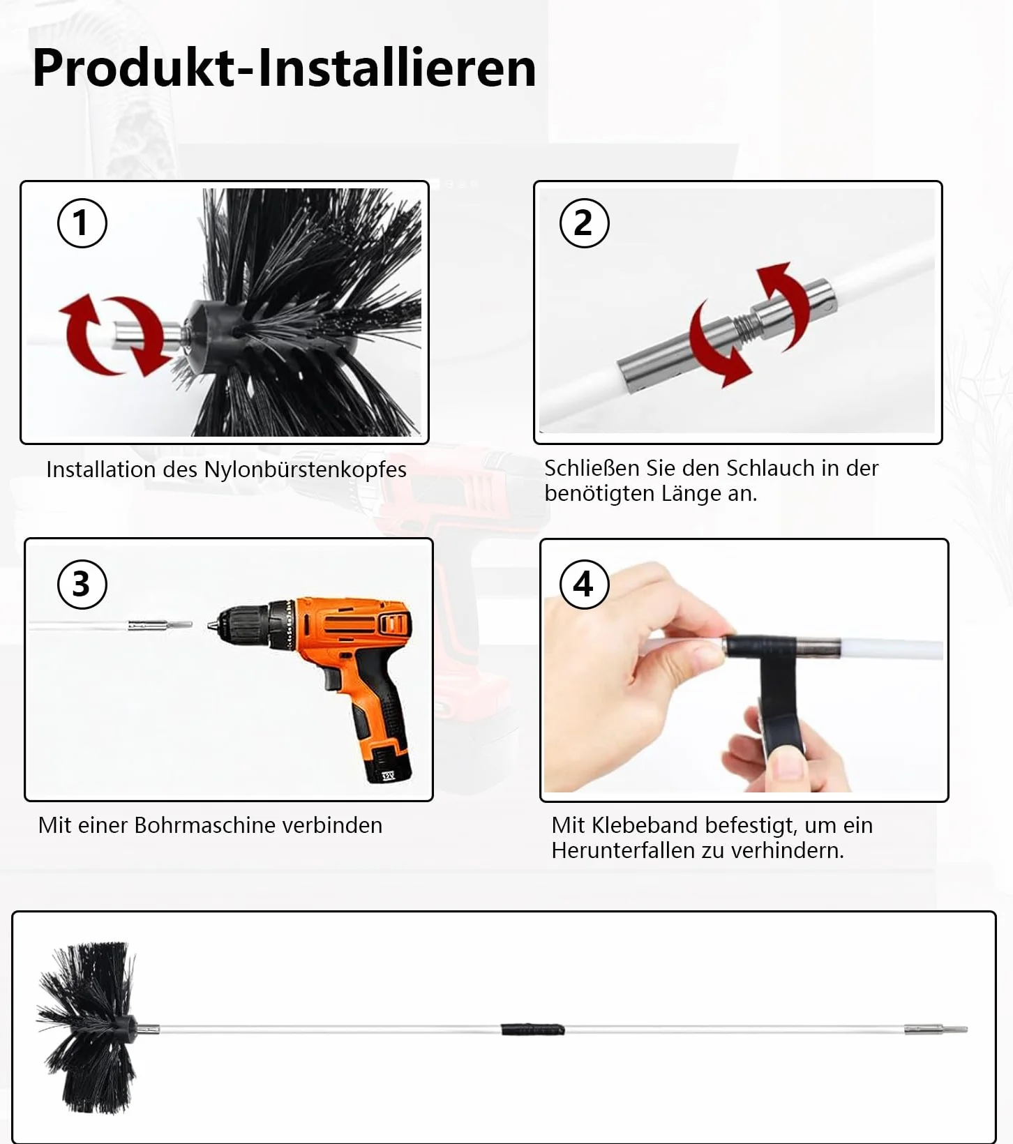 Juego de 23 cepillos para Chimenea, Cepillo para Tubo de Estufa, Cepillo de 150 mm, 40 mm, Cepillo de Limpieza de Tubo de Chimenea de Nailon con Barras Flexibles de 12 x 410 mm, Uso con