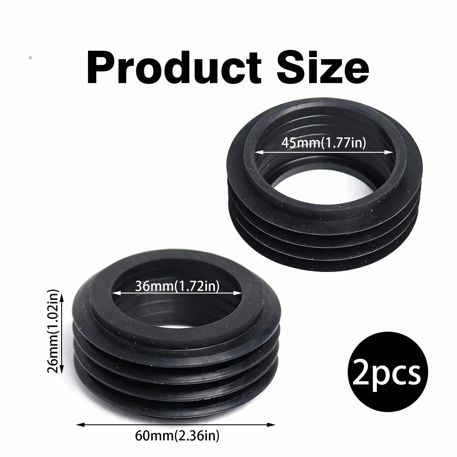 Conector de Tubo de Desagüe para Inodoro Manguito de Goma 60 mm 36-45 mm 25 mm