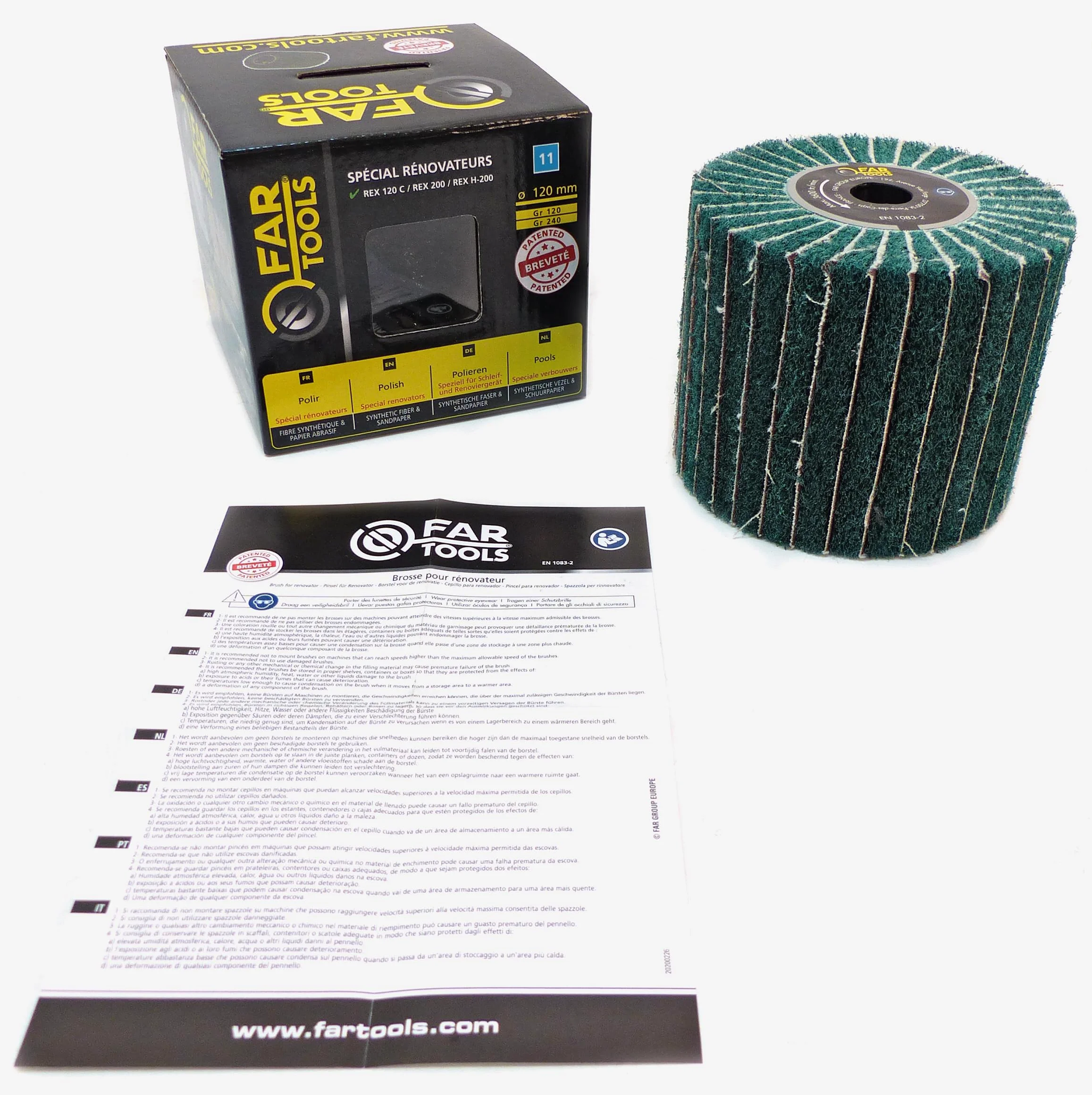 Cepillo de fibra sintética y láminas abrasivas Ø120 mm/L100 mm