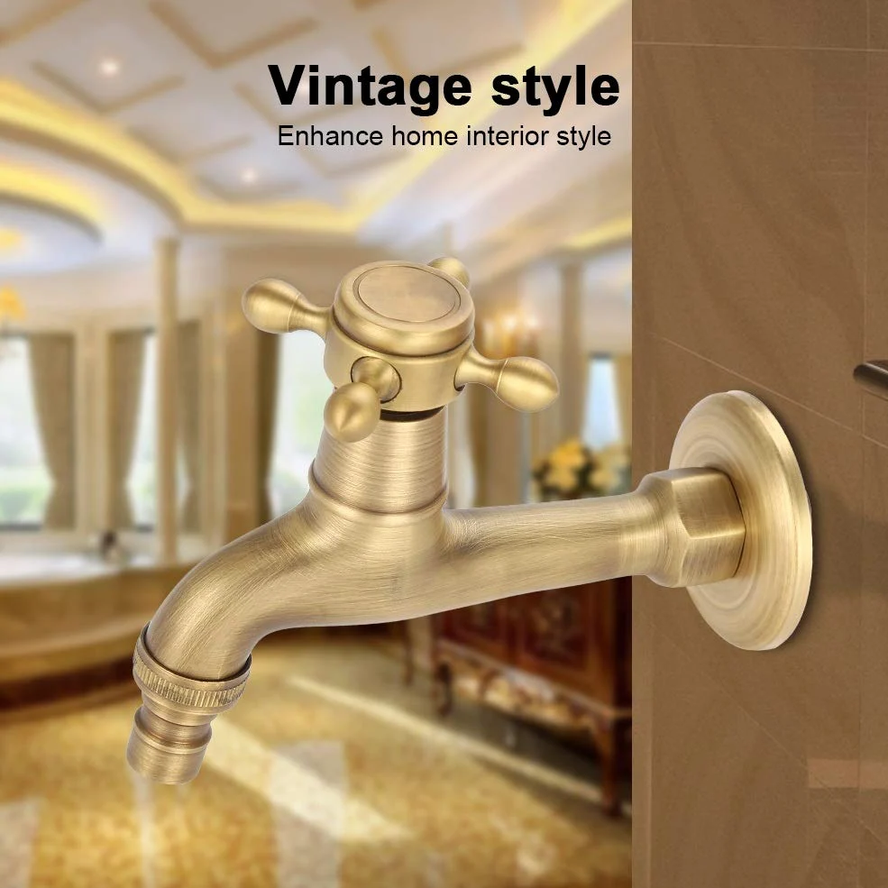 MAGT Grifo Vintage Latón, Grifo de Agua de Latón Vintage Mango Cruzado Único Adaptador de Grifo de Control de Agua Fría/Caliente Montado en Pared (Grifo de Agua Largo)