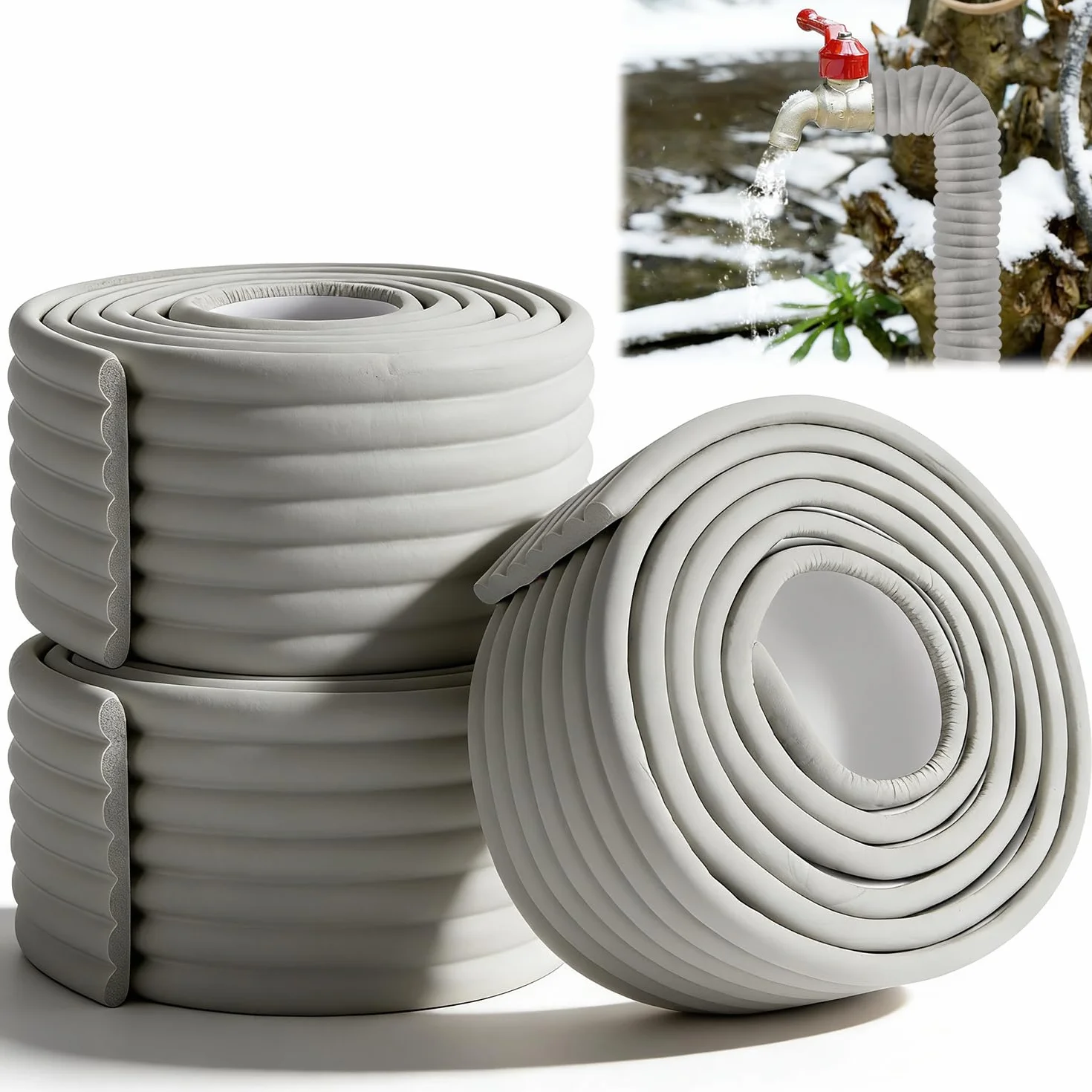 Aislamiento de Tuberías 3 Rollos/8 cm x 6 m Tubo de Aislamiento con Autoadhesivo para Protección de Fontanería y Calefacción Protección (Gris)